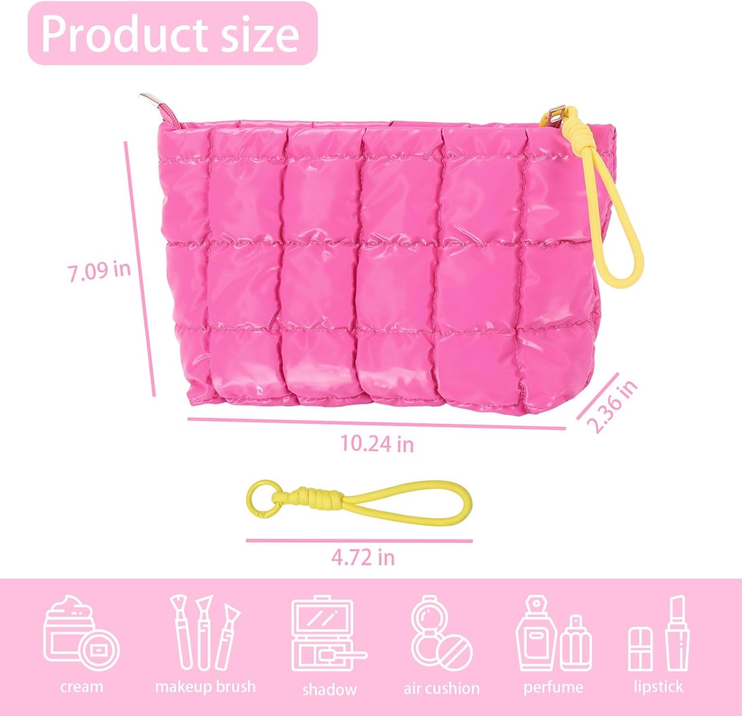 Private Label Puffer Quilted Makeup Bag with Custom Logo Travel Cosmetic Portable Puffy Checkered Toiletry Pouch Skincare Organizer Purse Pencil Case Hot Pink Manufacturer