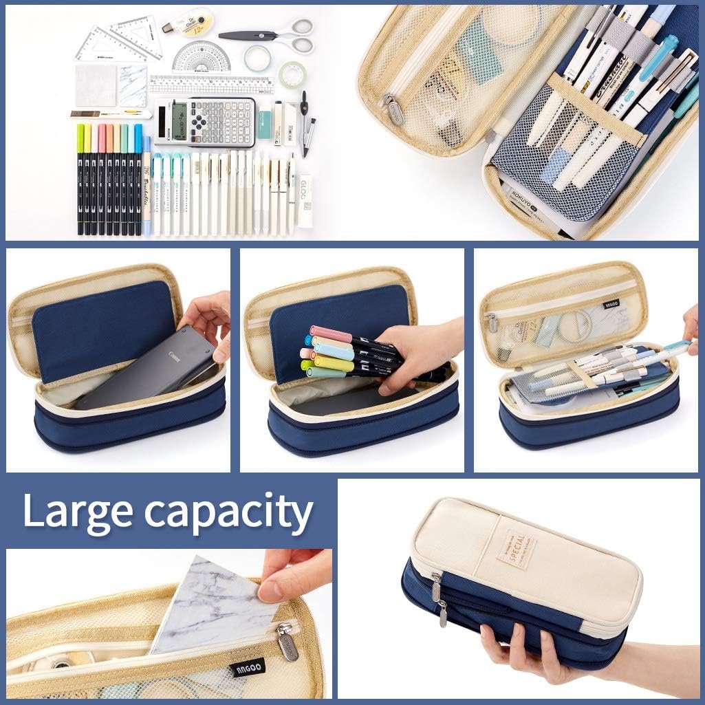 Private Label Big Capacity Pencil Pen Case Custom Logo Office College School Large Storage Organizer Bag Pouch Holder Blue Supplier