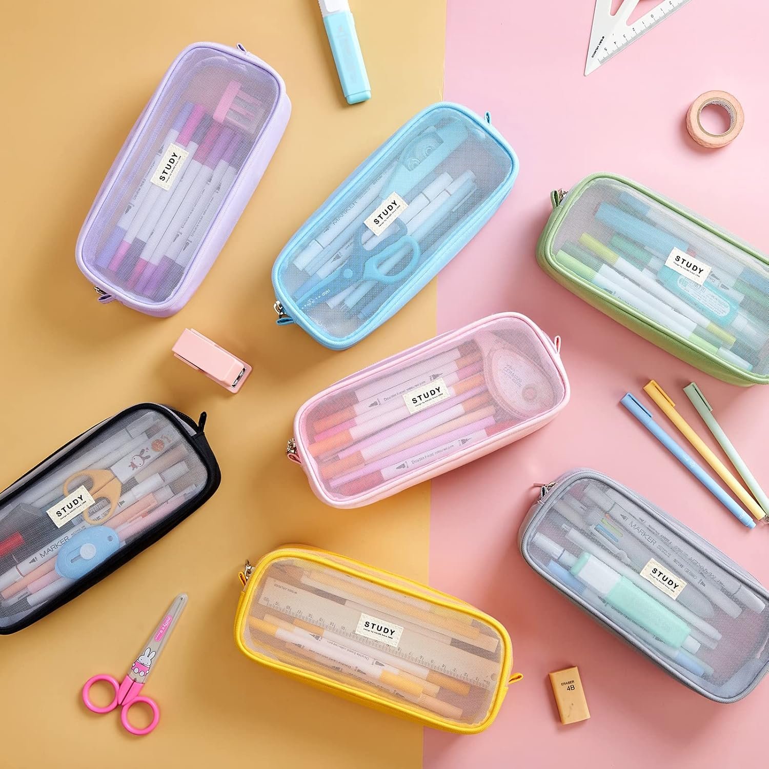 Private Label Large Capacity Grid Mesh Pencil Case Big Zipper Pouch Custom Logo Aesthetic Stationery Pen Bag for School Teens Office Multi-Purpose Manufacturer