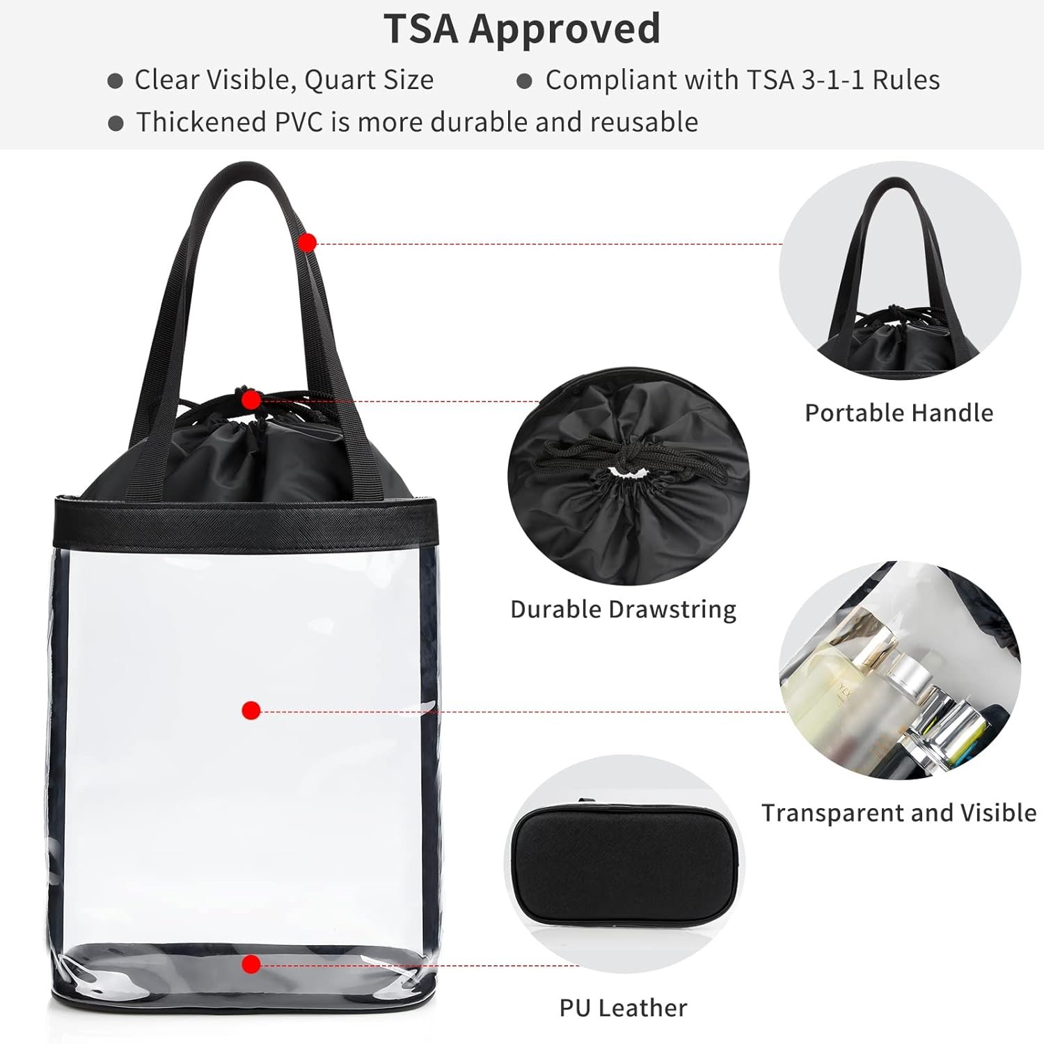 Custom Logo TSA Approved Clear Toiletry Bag, Private Label Waterproof Travel Makeup Cosmetic Pouch for Women, Carry-On Airline Compliant Organizer Manufacturer