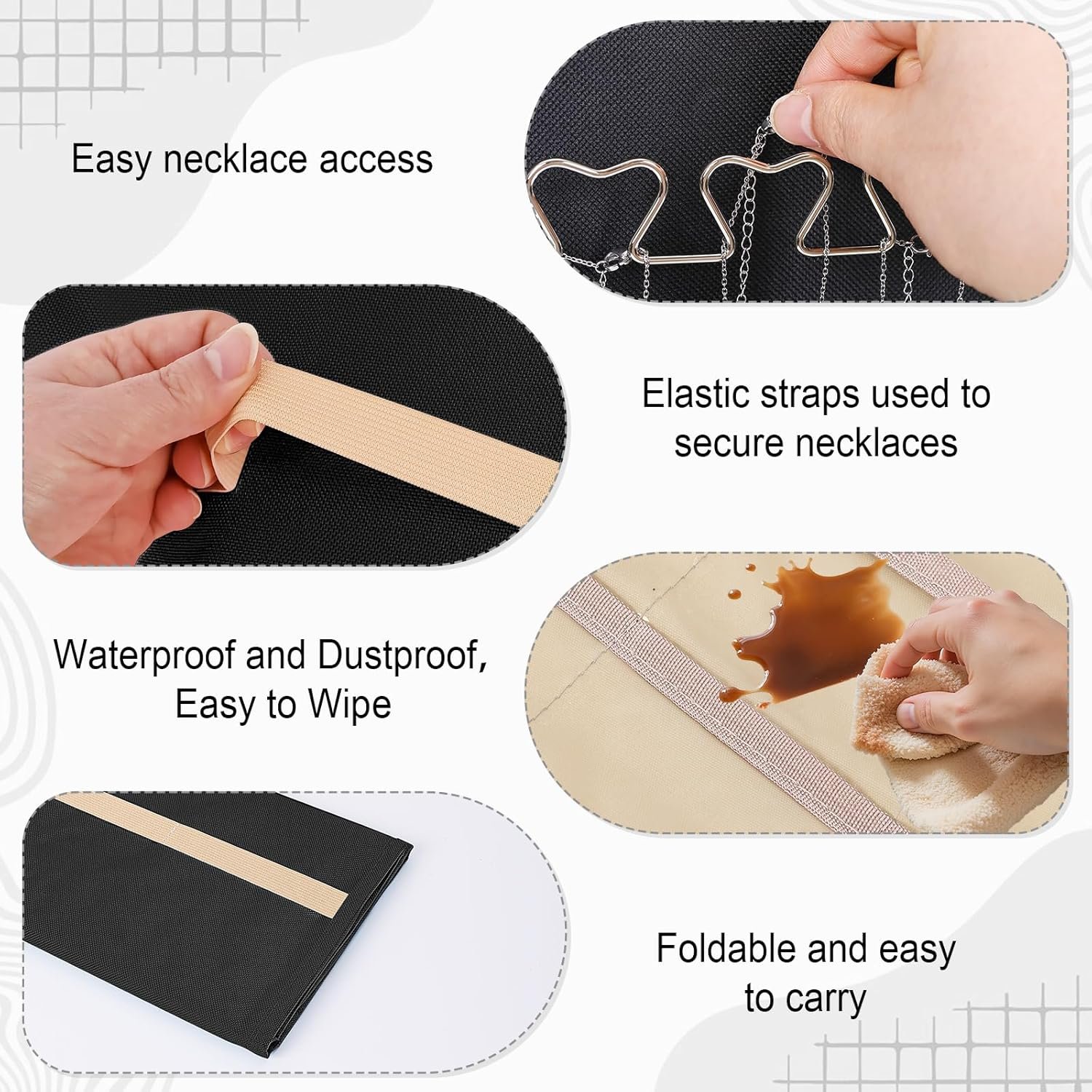 Private Label Double-Sided Hanging Jewelry Organizer Large Black Storage Roll Custom Logo for Earrings Necklaces Rings 48 Pockets 21 Hooks Durable Oxford Fabric for Closet Wall Door Manufacturer