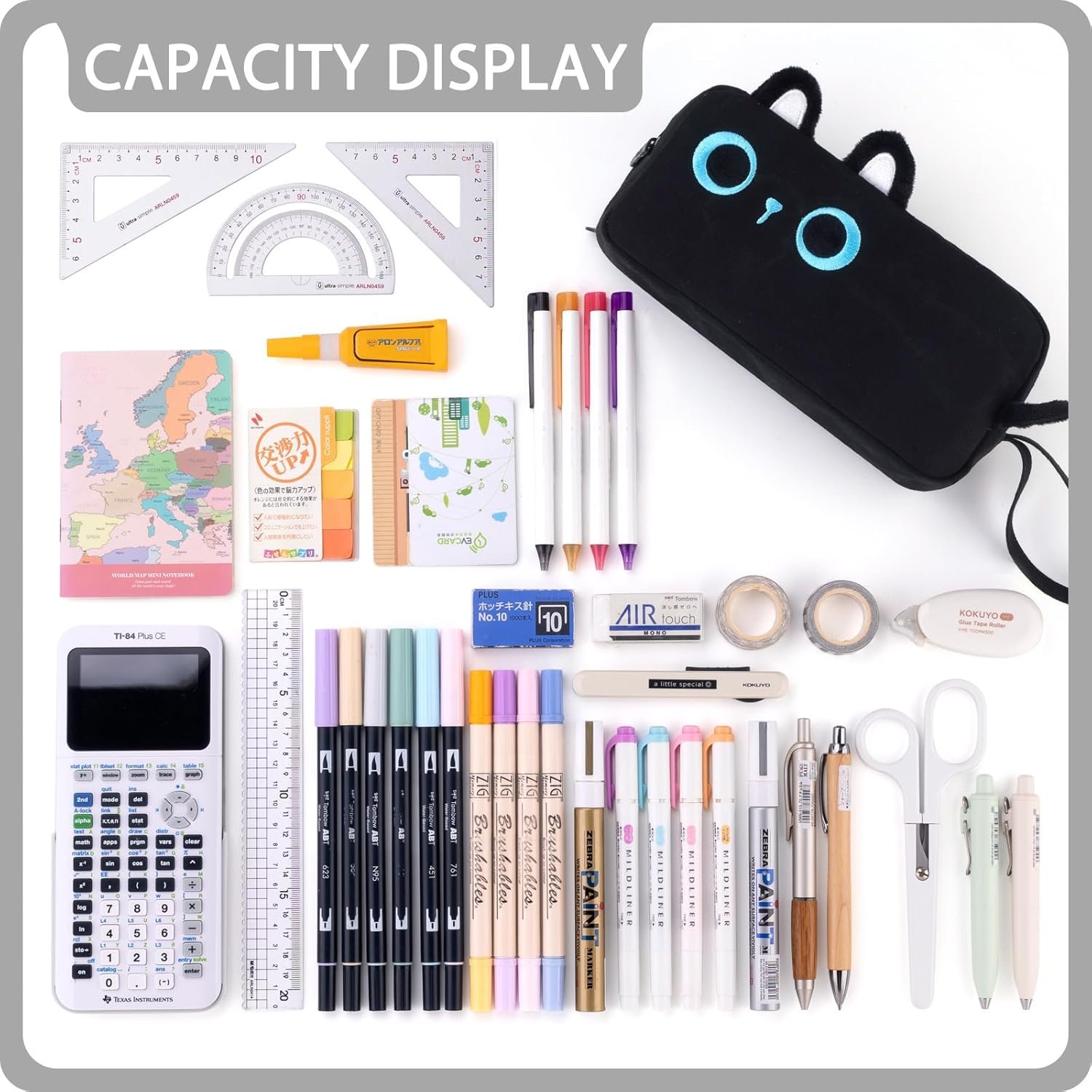 Factory Large Capacity Cartoon Pencil Case, Custom Logo Pen Pouch with Embroidered Animal Design, Private Label School Supplies Bag for Kids Teens Students (Black Cat)