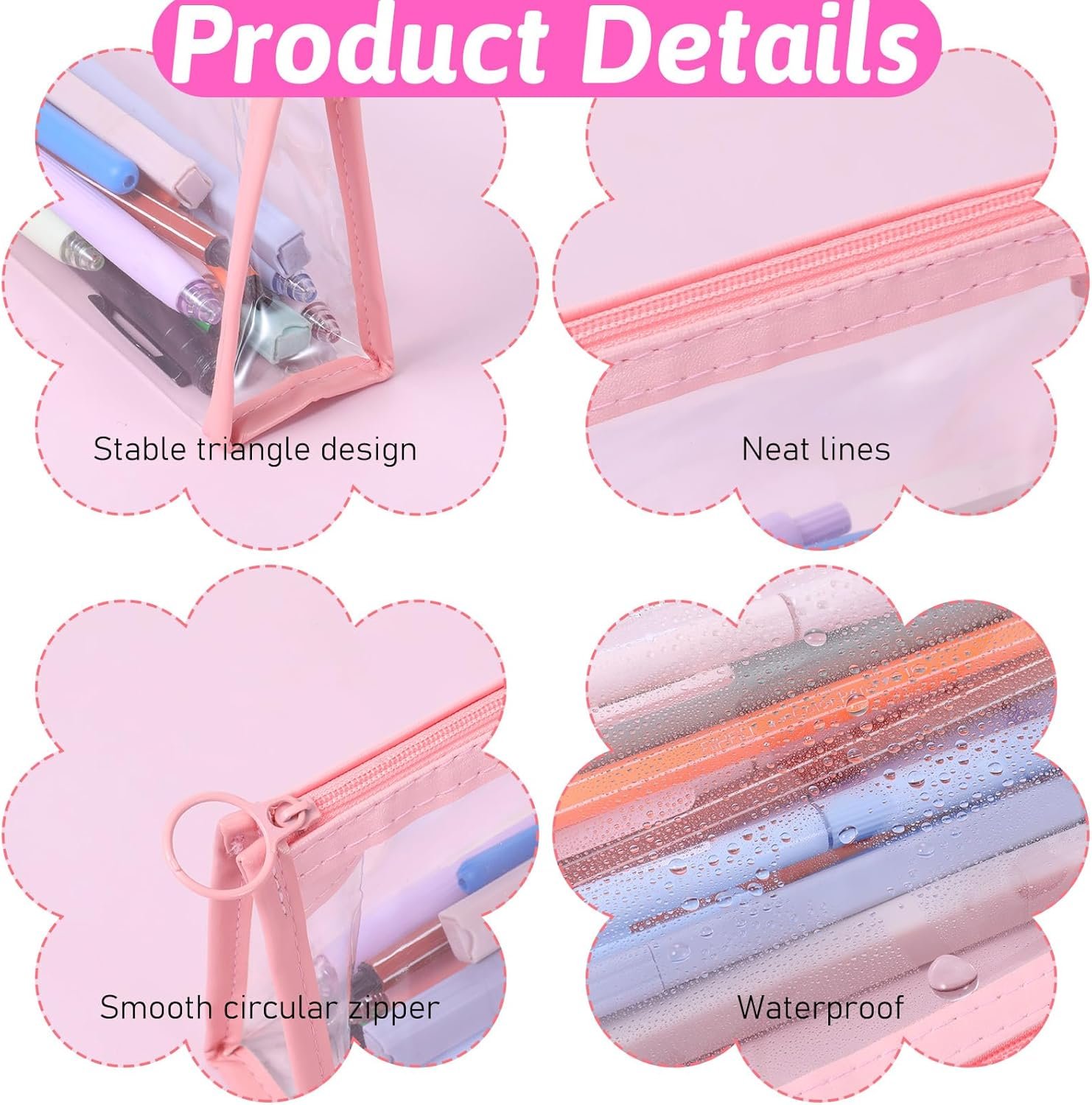 Private Label 4PCS Clear Waterproof Pencil Cases with Zipper Custom Logo Portable Travel Cosmetic Makeup Pen Pouch Multi-Function Stationery Toiletries Storage Organizer Manufacturer for Home Office Vacation Accessories