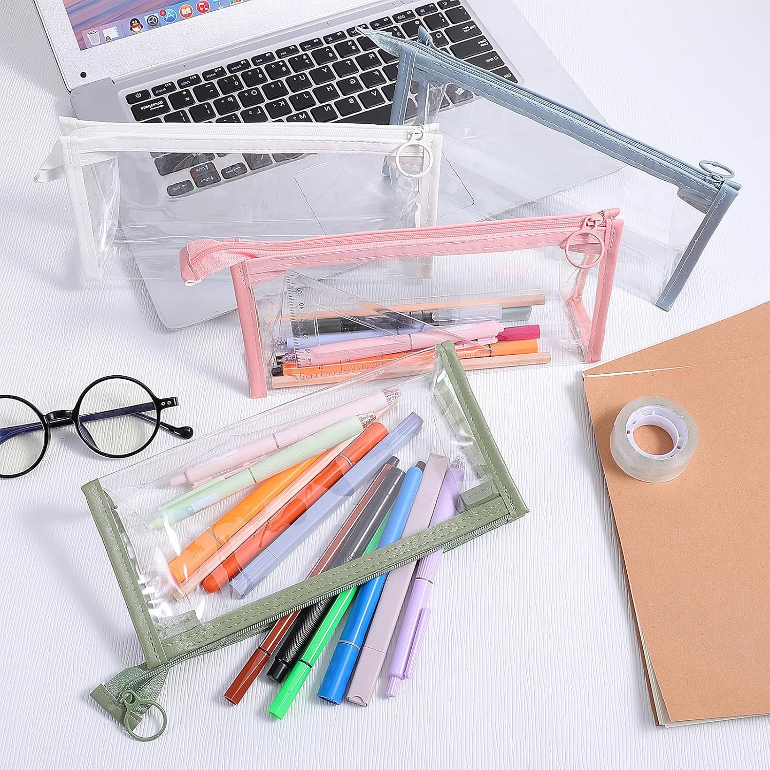 Private Label 4PCS Clear Waterproof Pencil Cases with Zipper Custom Logo Portable Travel Cosmetic Makeup Pen Pouch Multi-Function Stationery Toiletries Storage Organizer Manufacturer for Home Office Vacation Accessories