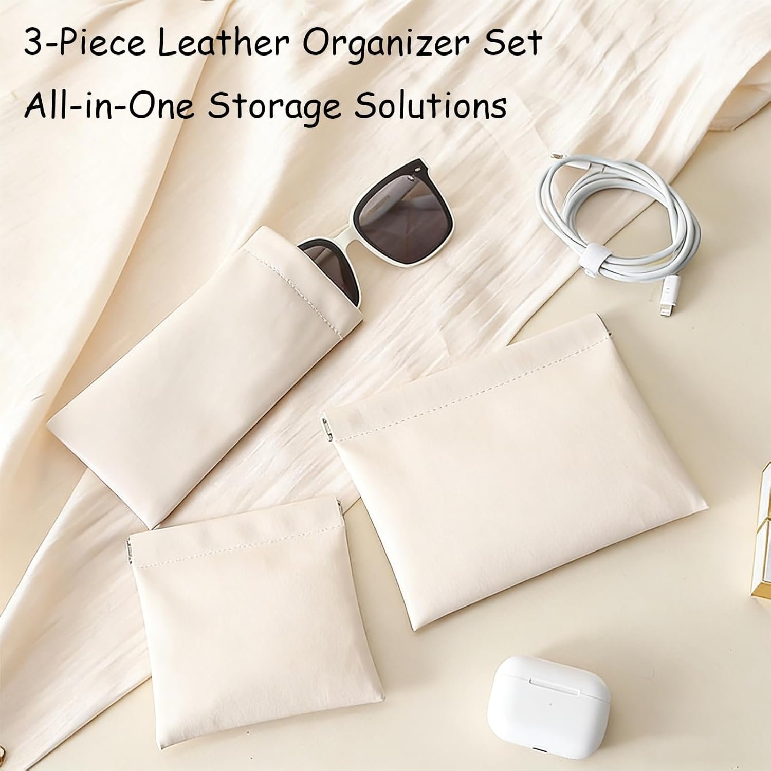 Custom Logo 3 Pcs PU Leather Storage Pouches Set - Private Label Small Jewelry Organizer Bags for Makeup Earrings Sunglasses Travel Gifts for Women Manufacturer