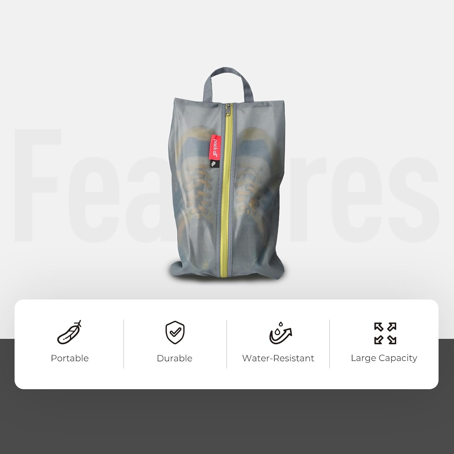 Custom Logo Packable Shoe Bag for Travel, Private Label Water-Resistant Shoe Pouch for Gym, Odor-Resistant Soccer Cleats Bag for Sport from Manufacturer (Grey, 1-Pack)