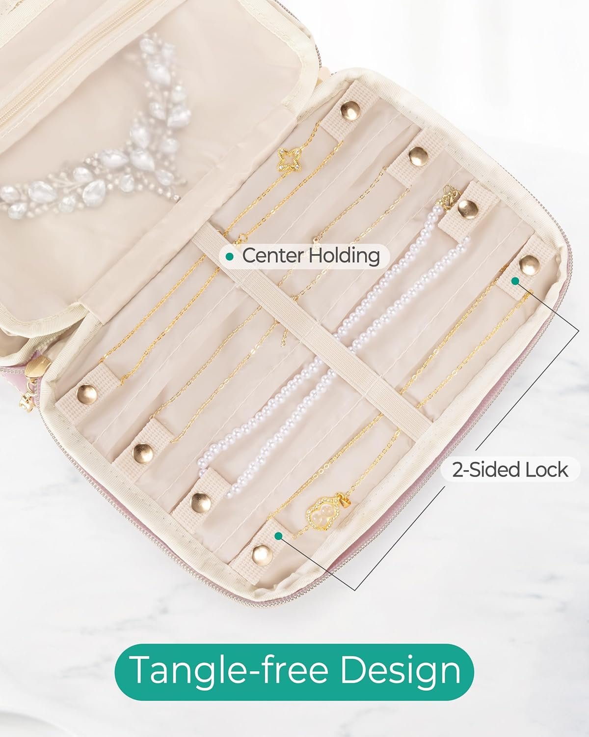 Private Label Travel Jewelry Organizer Case for Women Foldable Custom Logo Jewelry Bag for Earrings Rings Necklaces Bracelets Brooches Pink Manufacturer