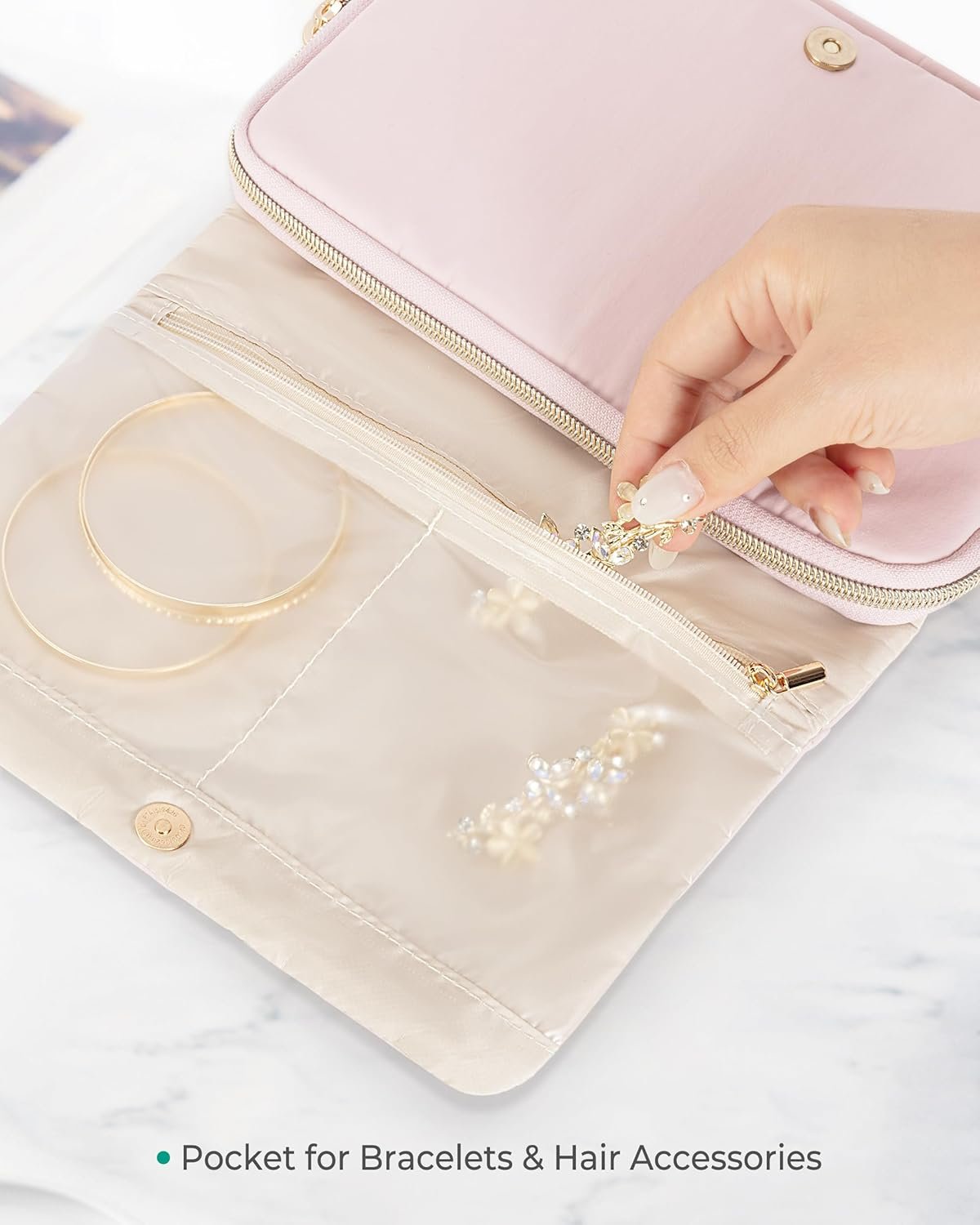 Private Label Travel Jewelry Organizer Case for Women Foldable Custom Logo Jewelry Bag for Earrings Rings Necklaces Bracelets Brooches Pink Manufacturer