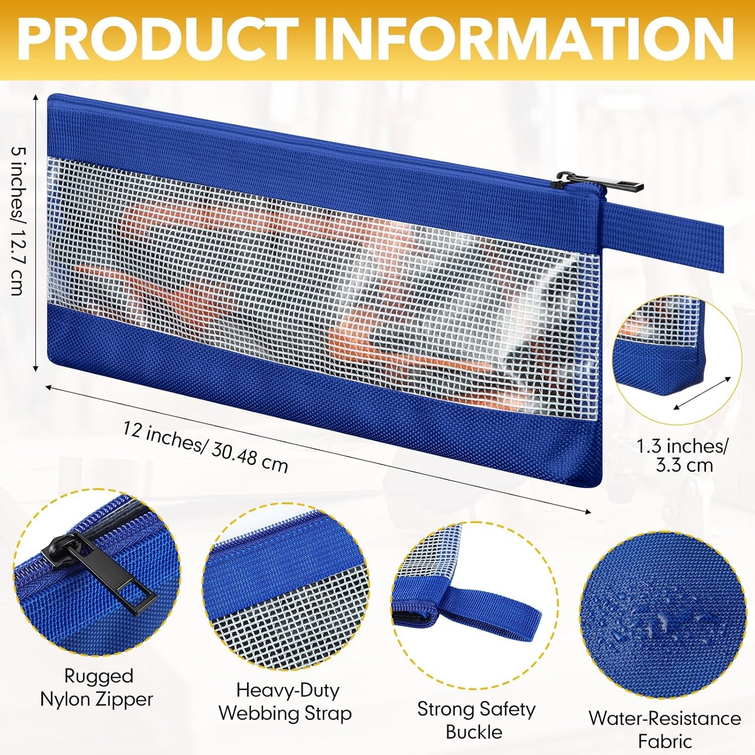 Custom Logo 9 Pcs 12 Inch Zipper 1680D Oxford Tool Pouches Private Label Heavy Duty Waterproof Long Clear Utility Screwdriver Storage Organizer Bags Manufacturer for Travel Accessories Stationery Gadgets