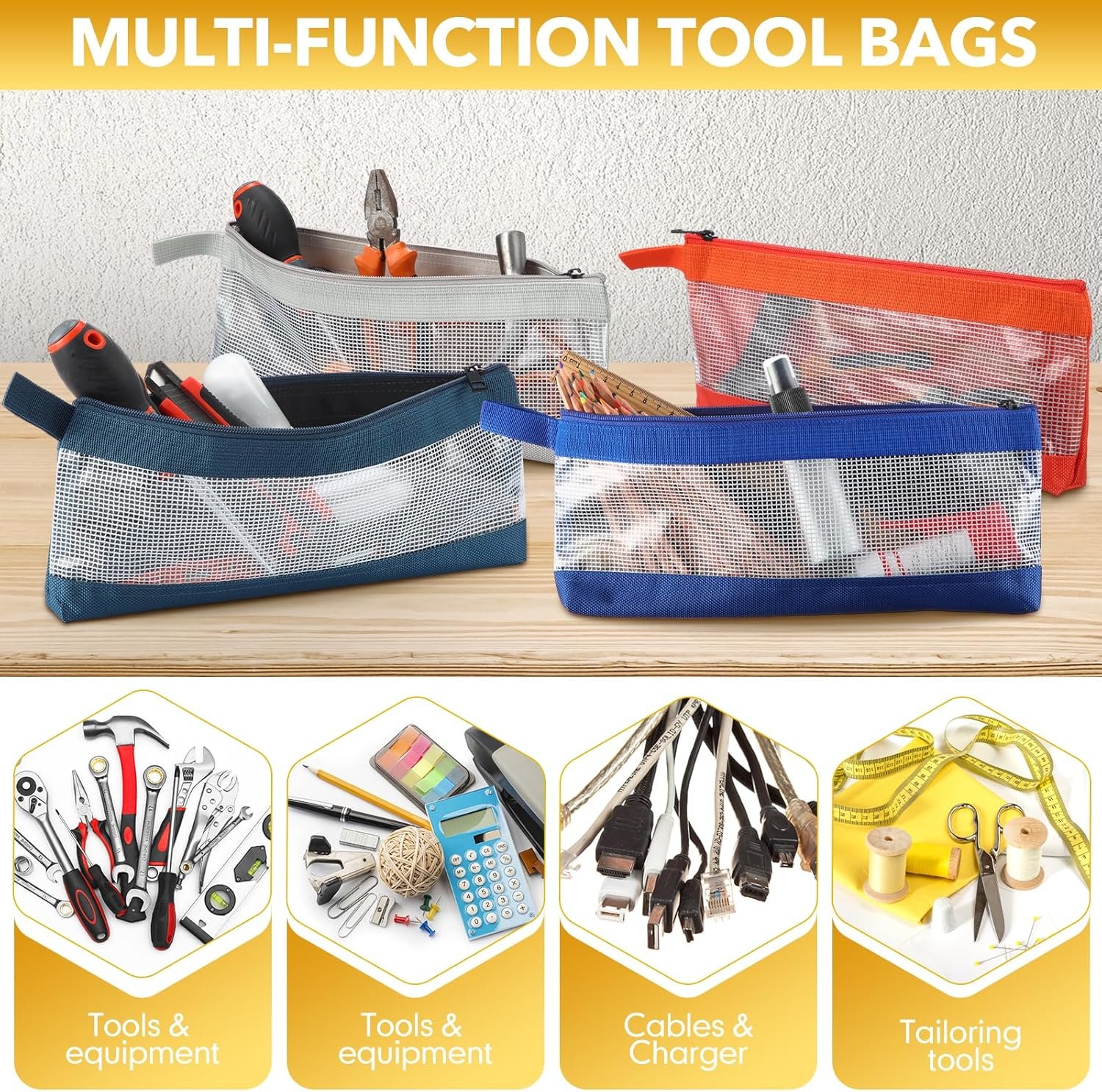 Custom Logo 9 Pcs 12 Inch Zipper 1680D Oxford Tool Pouches Private Label Heavy Duty Waterproof Long Clear Utility Screwdriver Storage Organizer Bags Manufacturer for Travel Accessories Stationery Gadgets