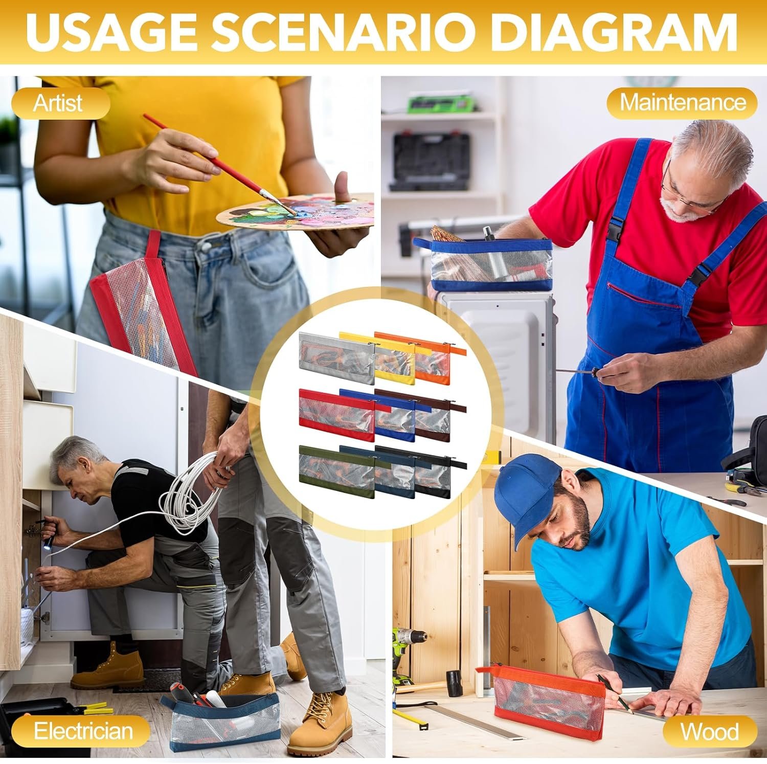 Custom Logo 9 Pcs 12 Inch Zipper 1680D Oxford Tool Pouches Private Label Heavy Duty Waterproof Long Clear Utility Screwdriver Storage Organizer Bags Manufacturer for Travel Accessories Stationery Gadgets