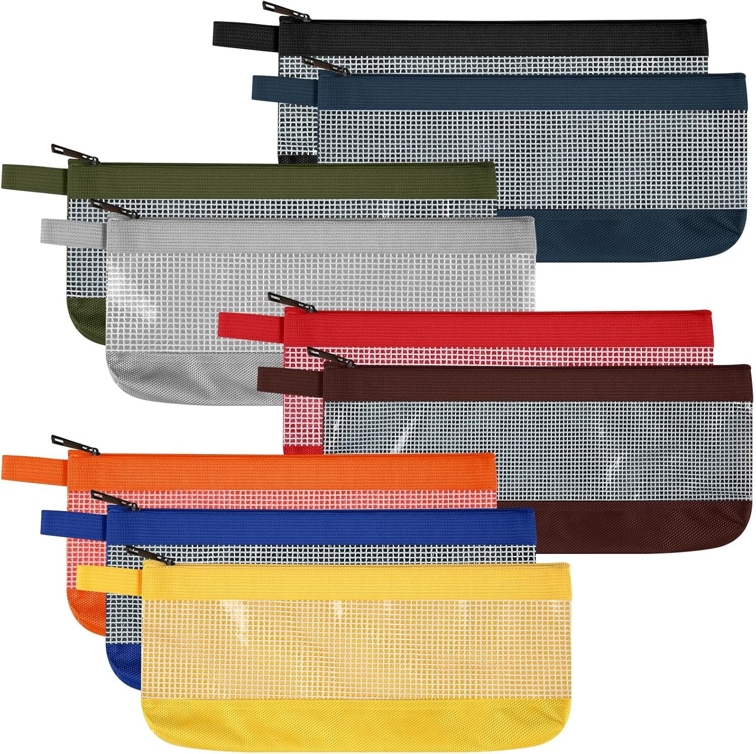 Eccliy 9 Pcs Tool Pouch 12 Inches Zipper 1680d Oxford Bags Long Tool Bag Clear Utility Bag Heavy Duty Waterproof Screwdriver Storage Organizer Pouches for Travel Accessory Stationery Gadgets