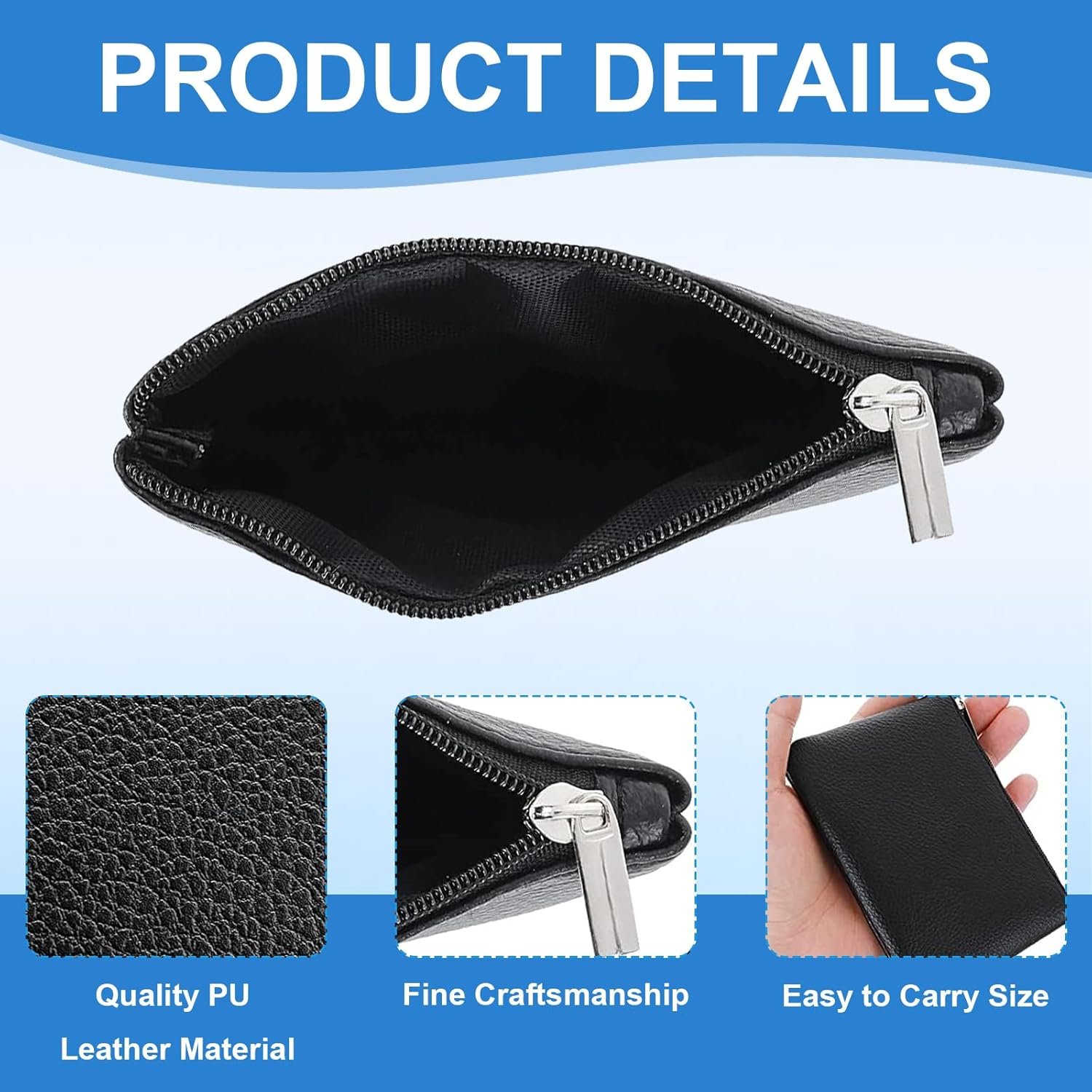 Custom Logo 4 Pack PU Leather Zipper Coin Purse Private Label Mini Portable Change Pouch Holder Supplier for Men Women Headset Credit Card ID Key Lipstick (4 Colors)
