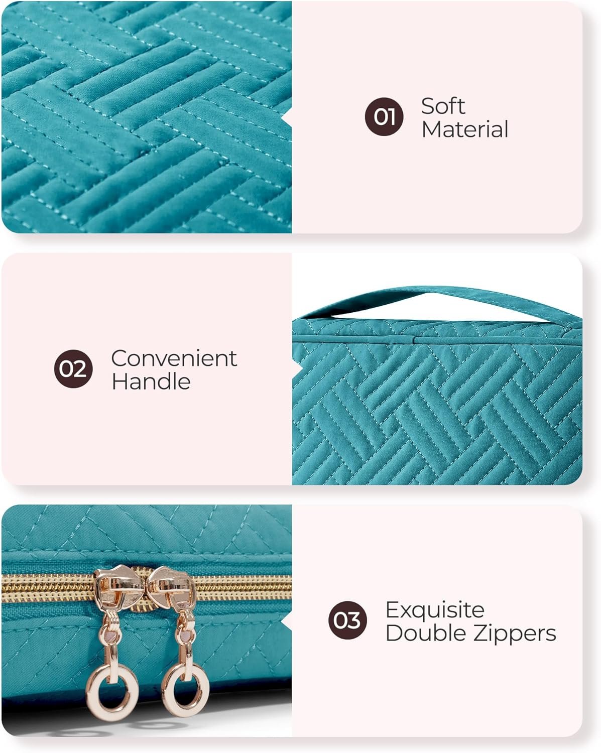 Private Label Travel Jewelry Case Women's Zipper Organizer with Custom Logo Storage Pouch for Roll Necklaces Rings Stud Earrings Bracelets Teal Manufacturer