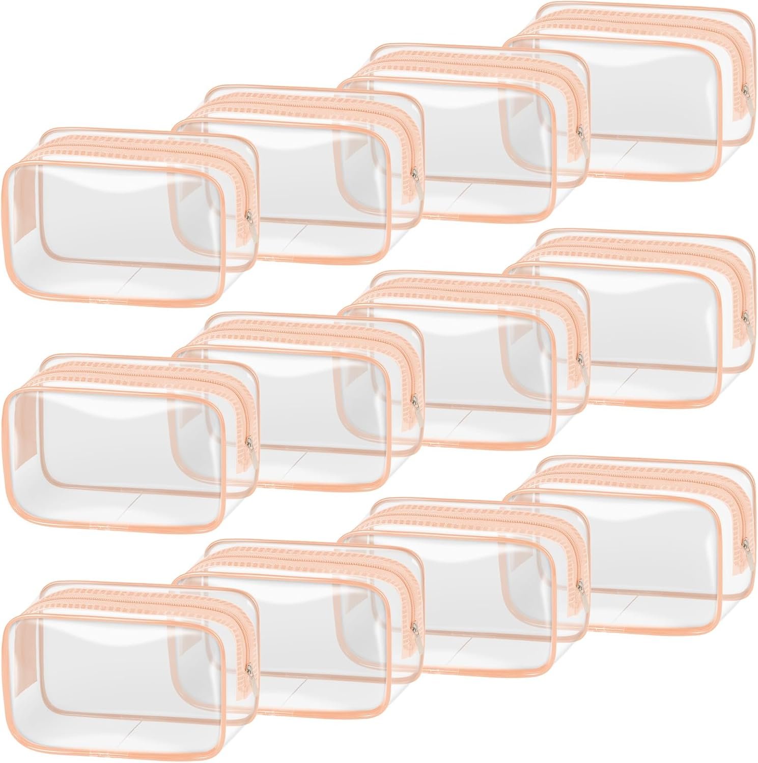 Custom Logo 12 PCS Clear Makeup Bags for Women with Zipper TSA Approved Toiletry Pouches Private Label Cosmetic Bulk Small Orange-Pink Manufacturer