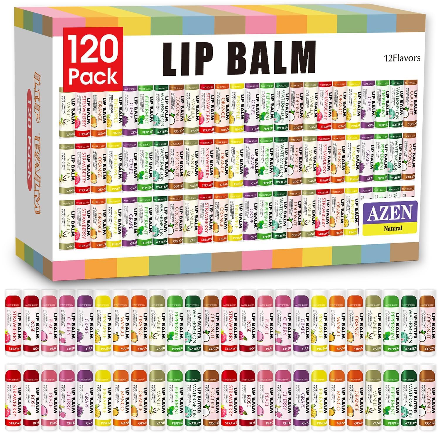 Custom Logo 120 Pack Natural Lip Balm Private Label Moisturizing for Dry Cracked Lips Bulk 12 Flavors from Manufacturer