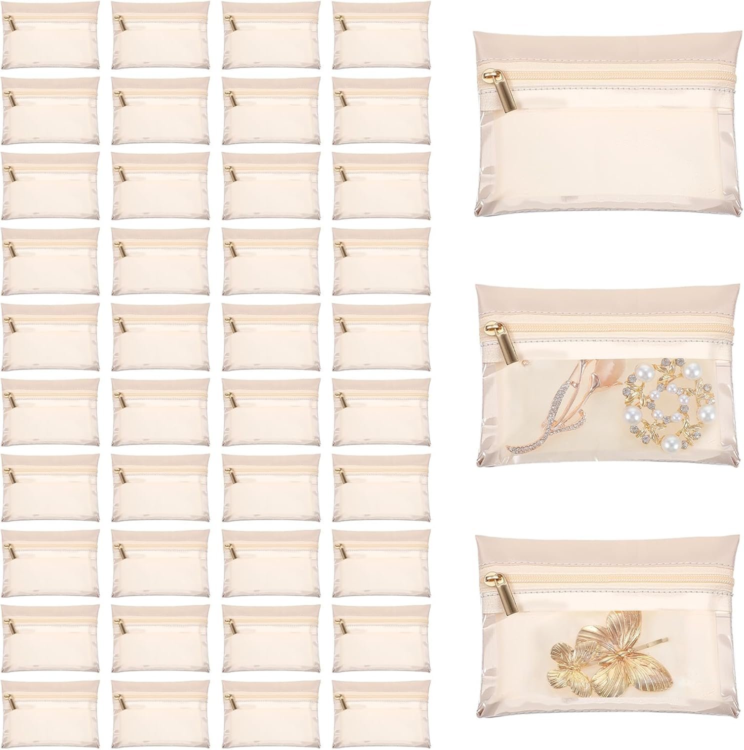 Custom Logo 40 Pcs Bulk Travel Jewelry Pouches Private Label Flannel Clear Portable Velvet Silk Small Zipper Pocket Organizers Makeup Bags Manufacturer for Rings Bracelets Earrings Necklaces