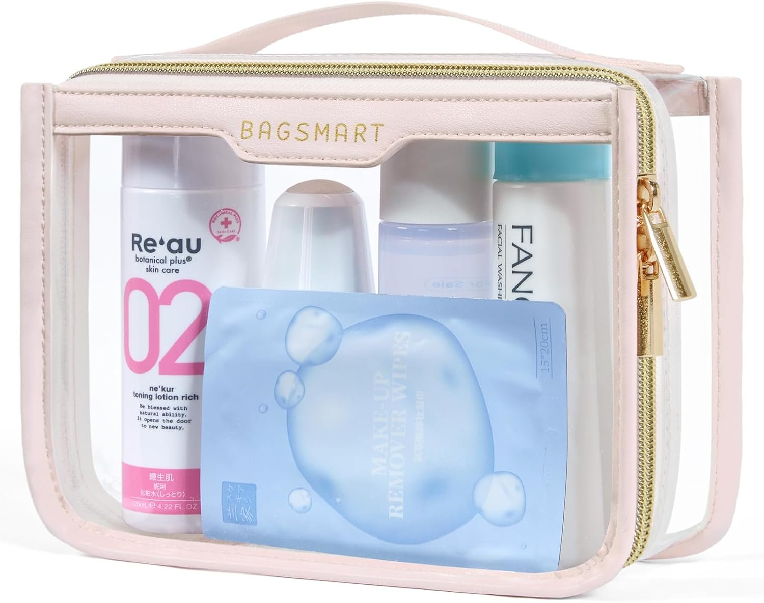 Custom Logo Clear TSA Approved Quart Size Makeup Toiletry Bag, Private Label Cosmetic Pouch Organizer for Women Travel Essentials, Manufacturer Pink Pack of 1