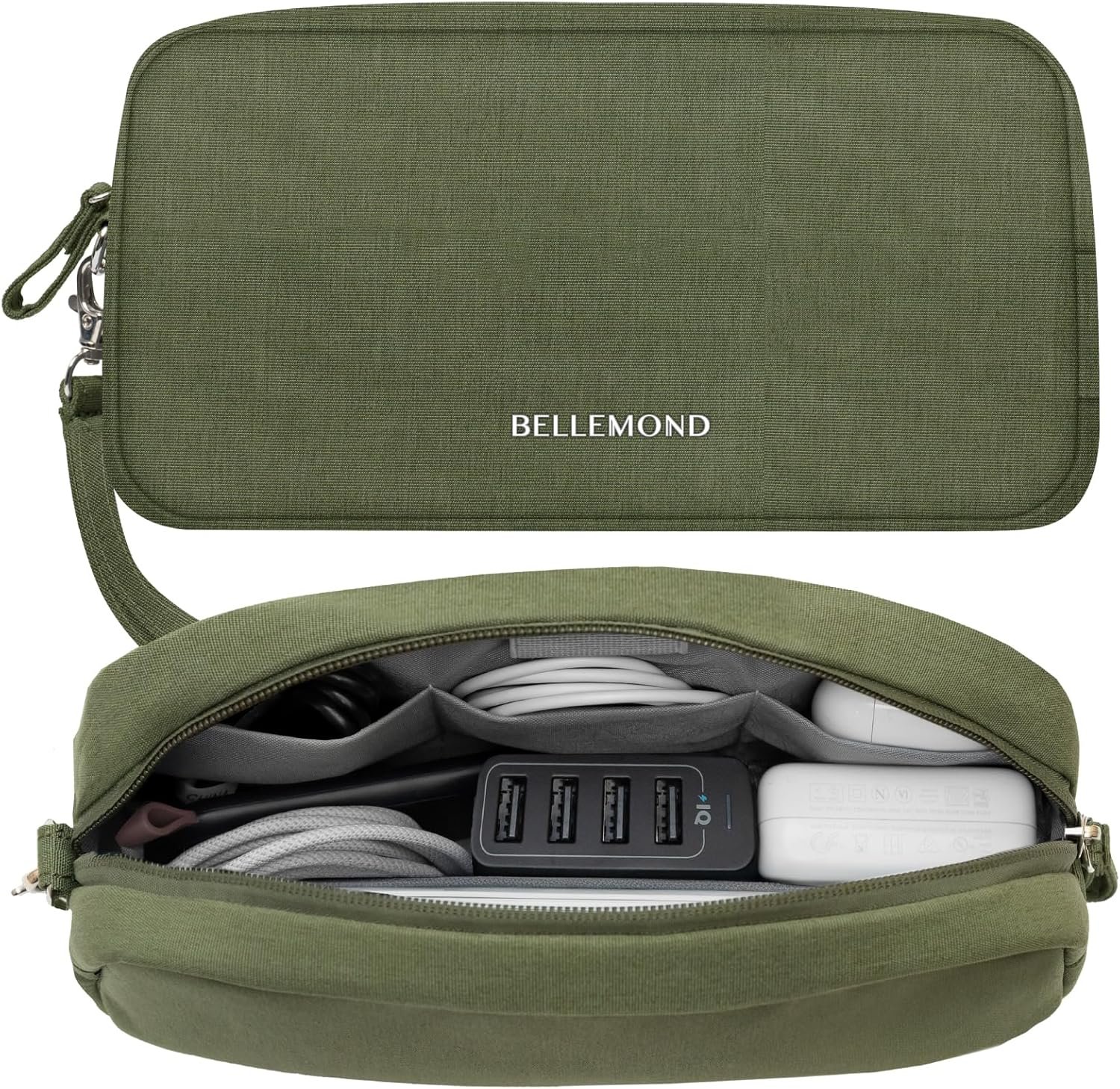 Custom Logo Cord Organizer Tech Pouch | Private Label Travel Electronics Organizer Case for Cables & Chargers | Hidden AirTag Slot & Cable Pass-Through Bamboo Green Manufacturer