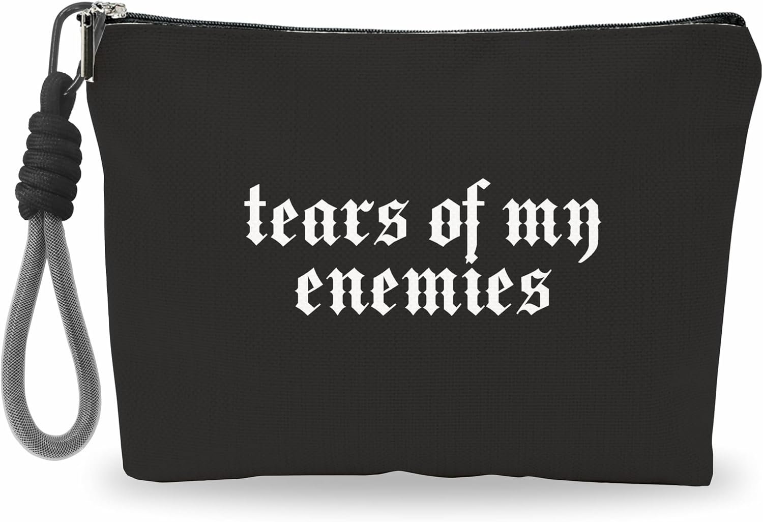 Custom Logo Makeup Cosmetic Bag with Hand Strap Gothic Tears of My Enemies, Private Label Lined Toiletry Bag for Women, Black Zipper Organizer Travel Pouch Manufacturer