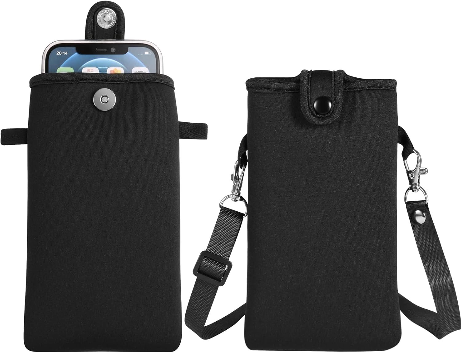 Custom Logo Neoprene Phone Sleeve Case with Crossbody Strap Private Label Compatible for iPhone 17 Pro Max Air 16 Plus/Galaxy S25 Ultra/S25 Edge FE A16 A36 A56/Pixel 10 Pro XL/OnePlus 13 Manufacturer (Black XL)