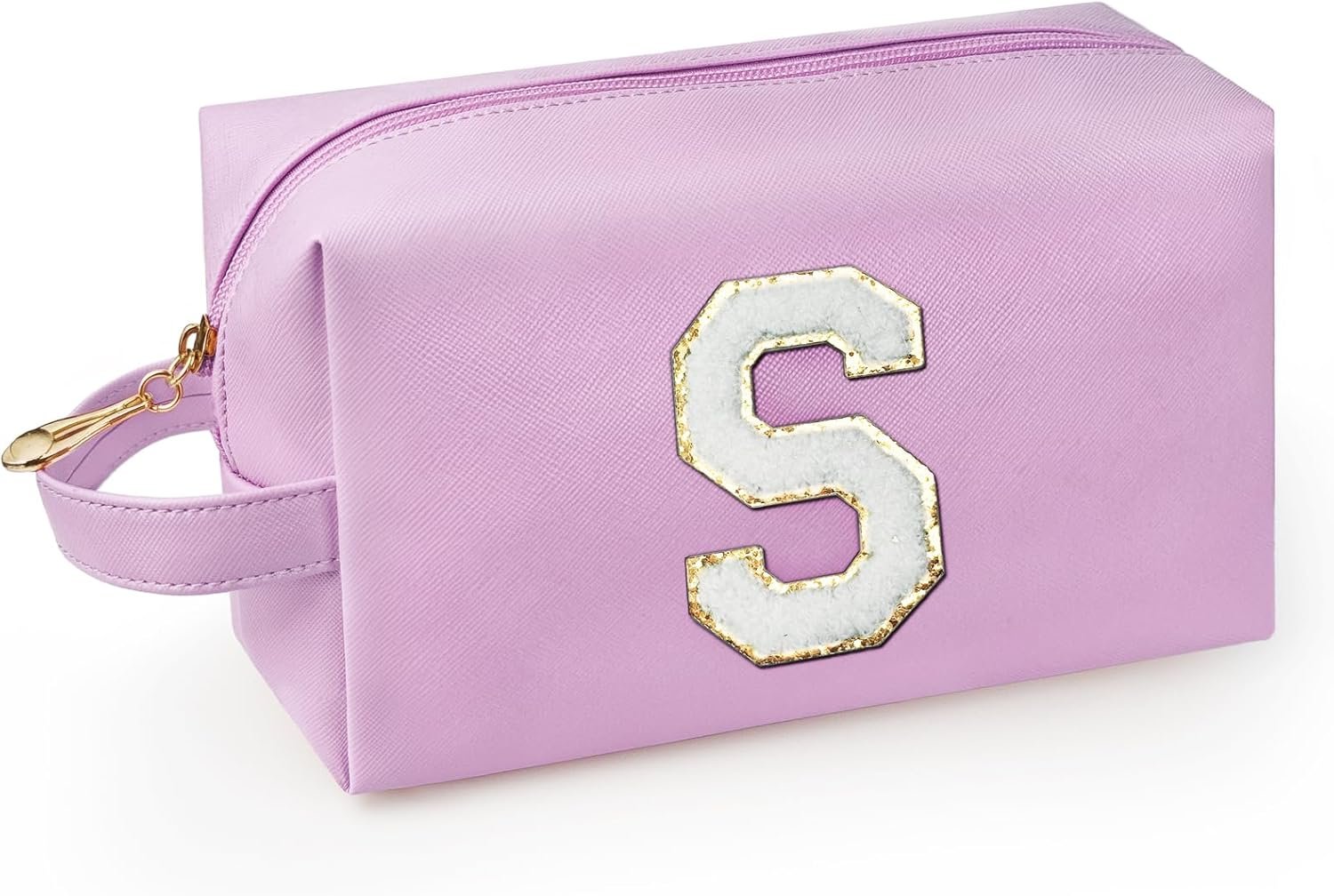 Custom Logo Personalized Initial Makeup Bag with Handle Private Label Preppy Cosmetic Bag with Inner Zipper Pocket for Girls 8 9 10 11 12 13 14 Years Old Graduation Gifts Teen Women Teachers Size S Purple Manufacturer