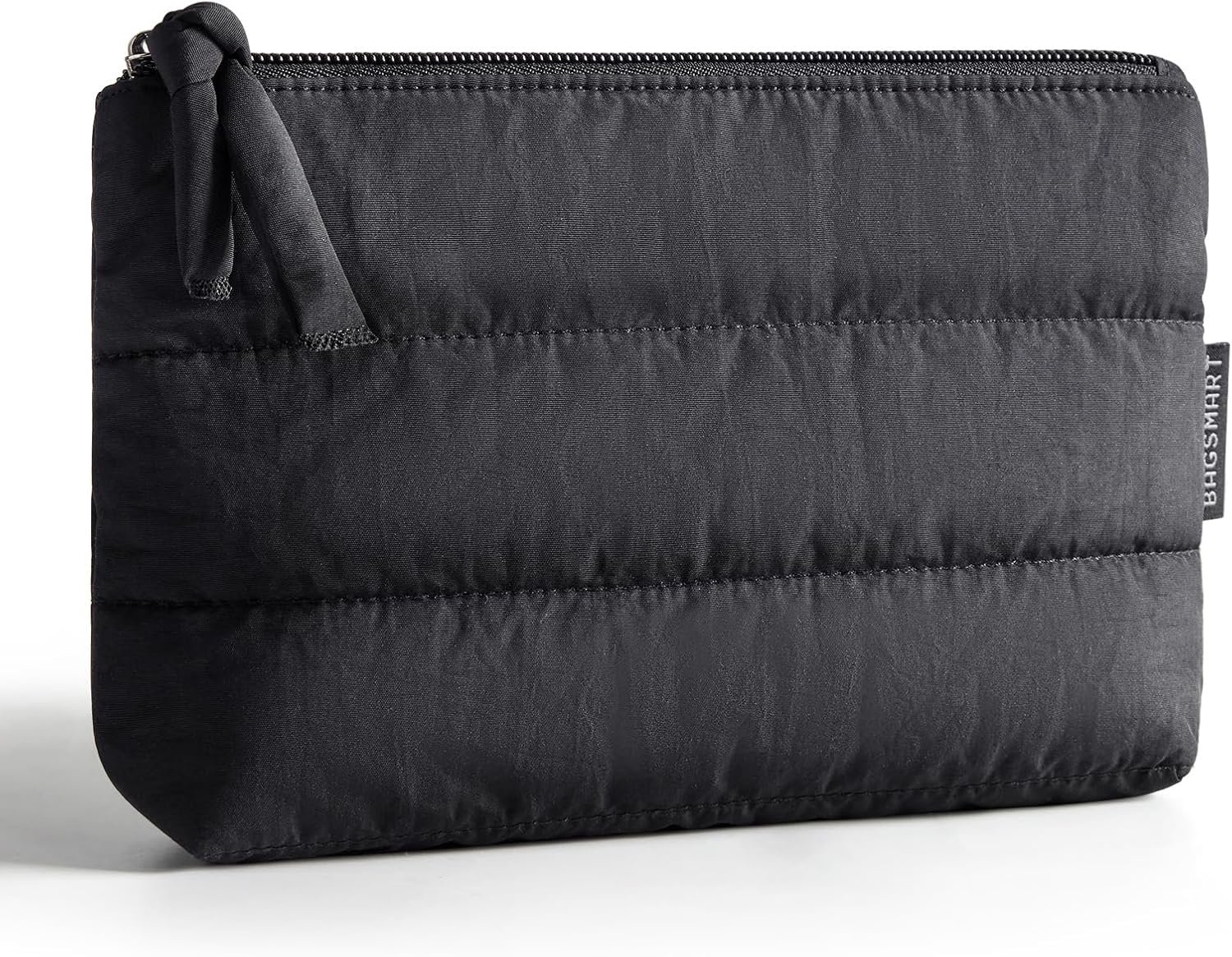 Custom Logo Small Makeup Bag, Puffy Portable Private Label Cosmetic Pouch with Charm Zipper, Water-Resistant Travel Organizer for Women (Black, Small) Factory