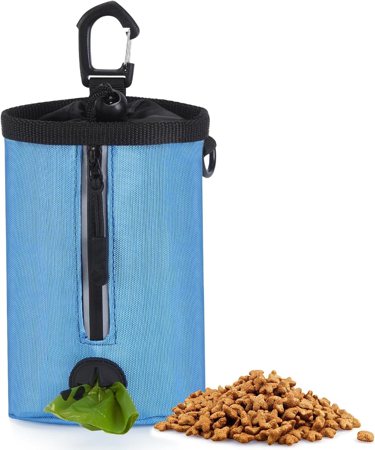 Custom Logo Small-Size Pet Training Treat Pouch with Drawstring Closure - Private Label Dog Treat Bag for Leash Carabiner Hook Poop Bag Holder Reflective Strip 825ml Capacity (Blue) Supplier