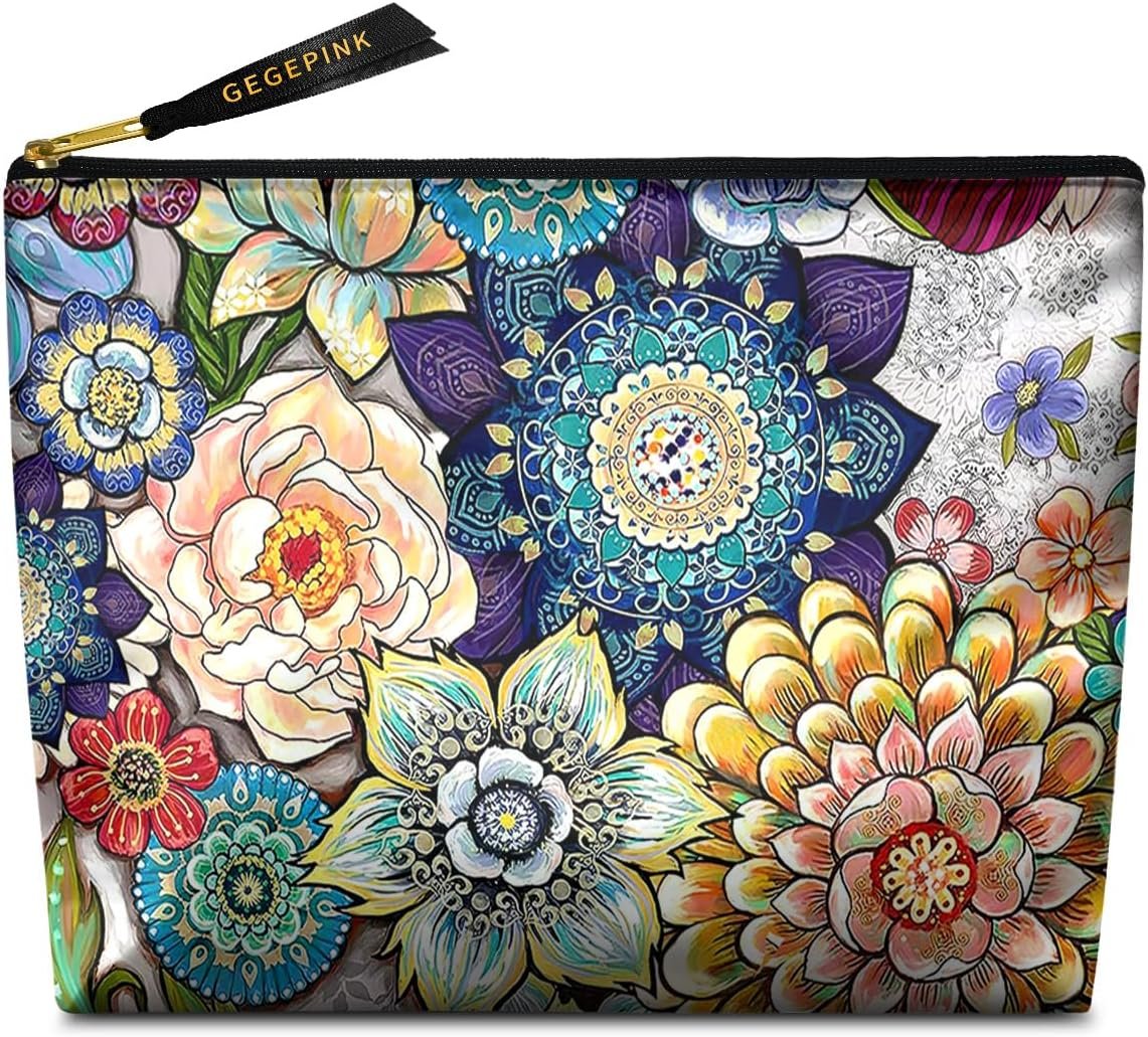 Custom Logo Waterproof Cute Makeup Bags for Women Funny Boho Floral Private Label Cosmetic Travel Toiletry Pouch Smooth Zipper Supplier 10x8 Inches