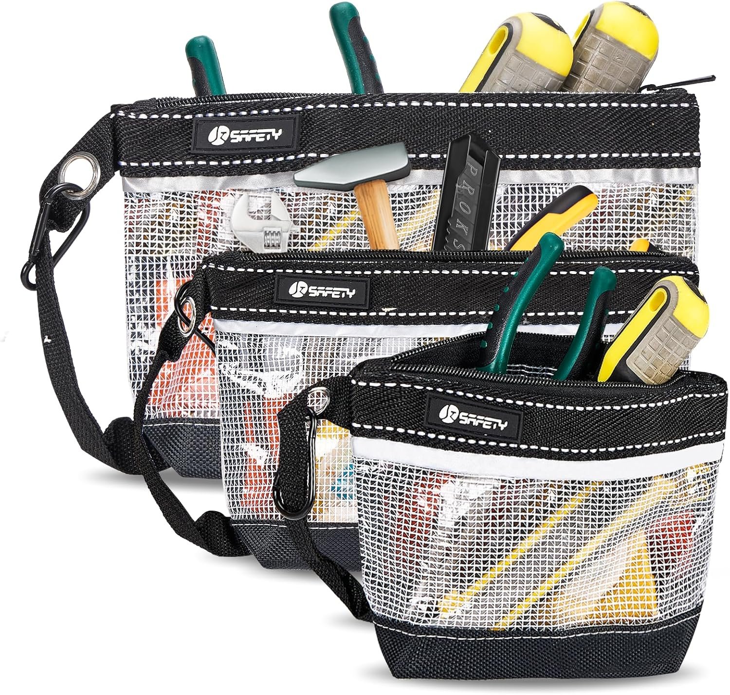 Private Label 3 Pack Custom Logo Waterproof Clear Small Zipper Tool Pouch Bags with Carabiner and Handle Strap Manufacturer