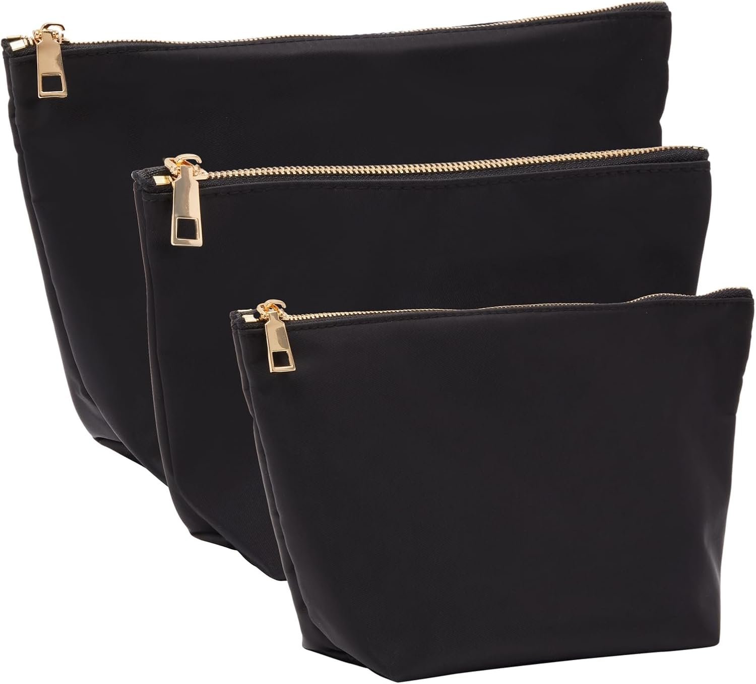 Private Label 3 Piece Black Makeup Bag Set for Women Custom Logo Nylon Zipper Cosmetic Pouch Organizers for Travel Toiletries Manufacturer (3 Sizes)