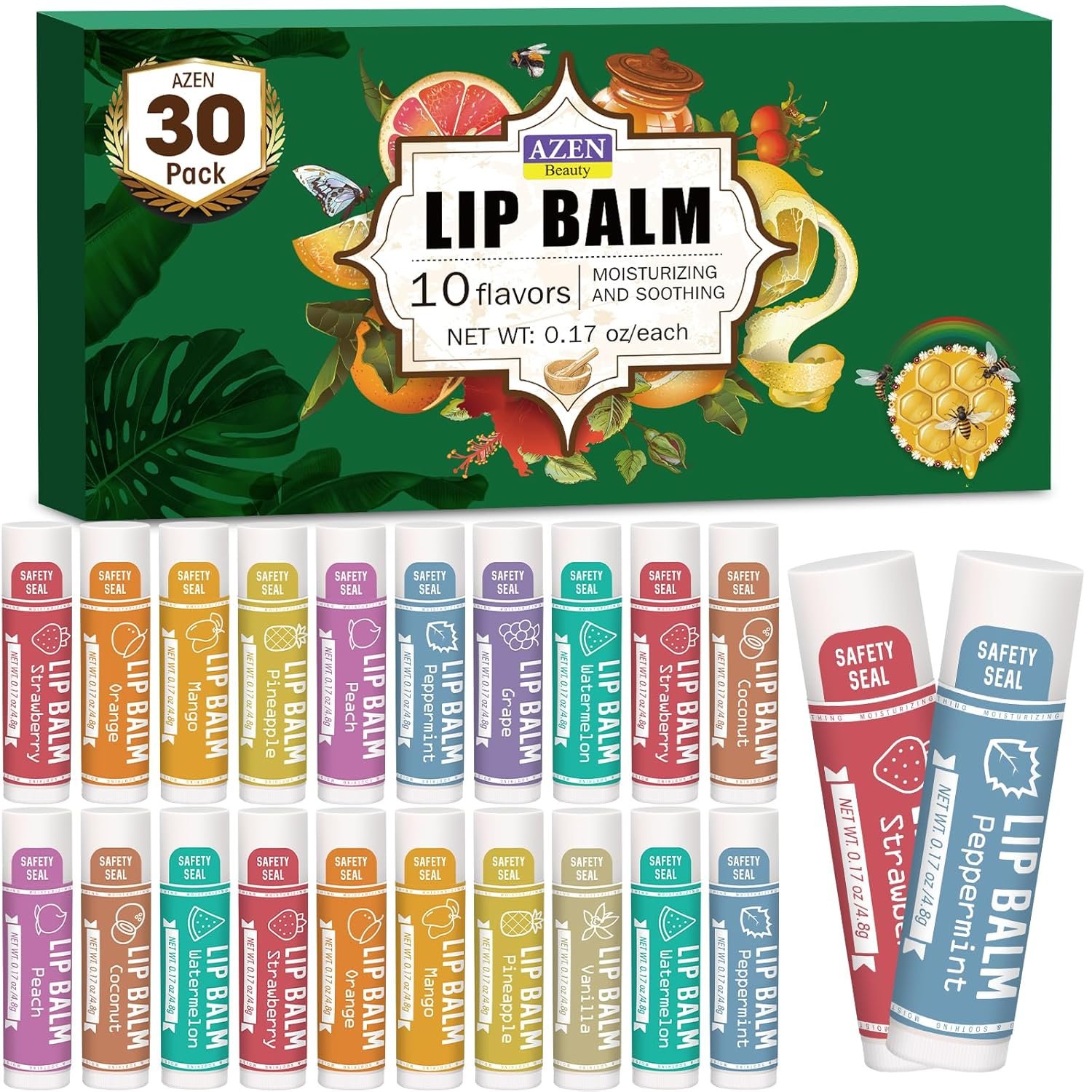 Private Label 30 Pack Natural Lip Balm Bulk Moisturizing for Dry Cracked Lips Custom Logo 10 Flavors Valentines Easter Basket Stuffers Manufacturer