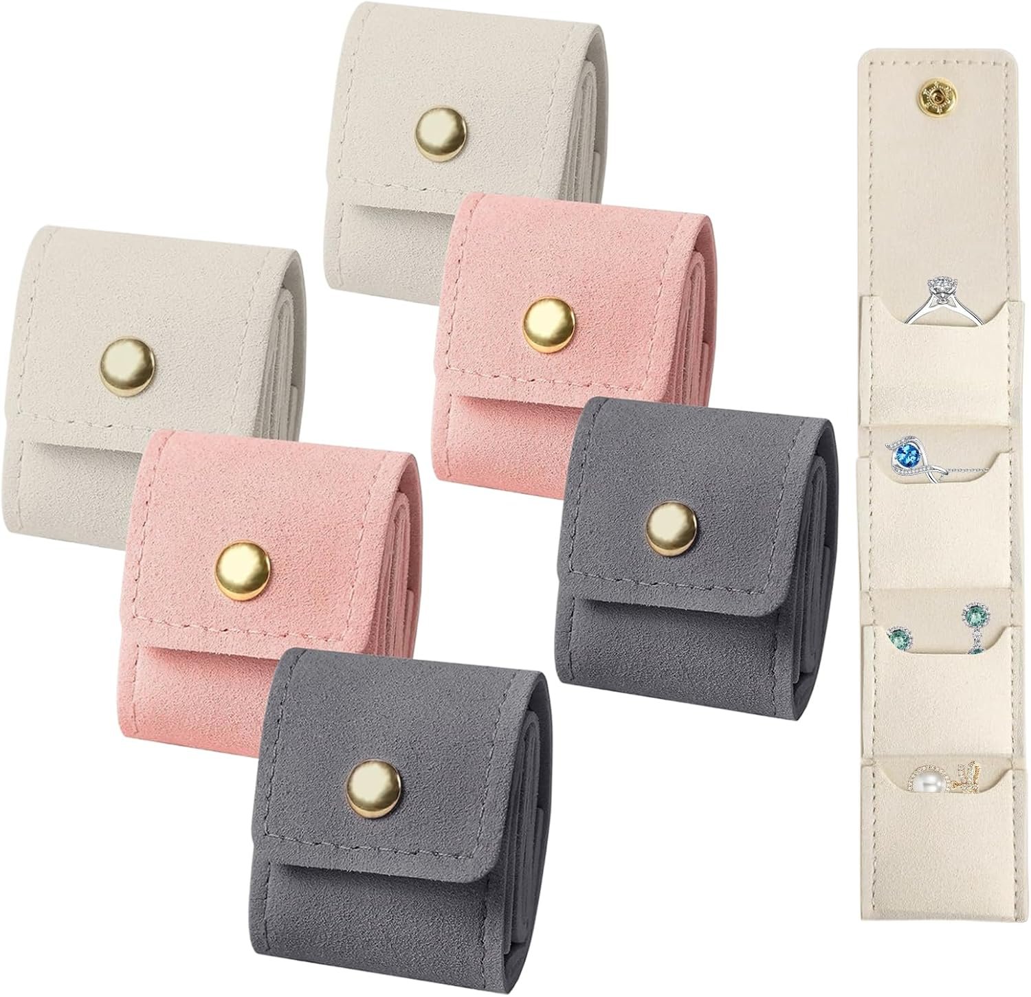 Private Label 3PCS Mini Travel Jewelry Bag with Buckle Custom Logo Foldable Jewelry Organizer Roll Multifunctional Small Travel Jewelry Pouch Supplier for Earrings Necklace Ring Chain Bracelet Brooches