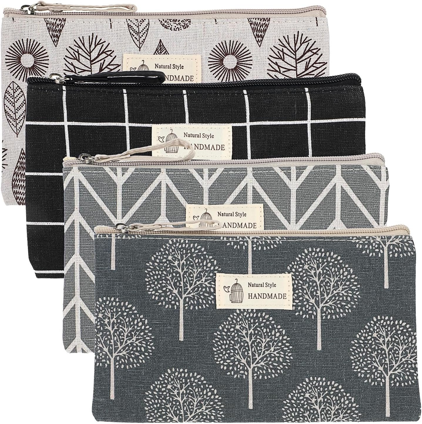 Private Label 4 Pcs Canvas Cosmetic Bags with Custom Logo Zipper Multi-Function Makeup Travel Pouches Toiletry Bags 4 Patterns for Women Manufacturer