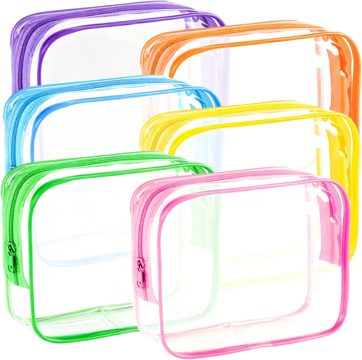 Private Label 6 Pieces Clear Makeup Bags Bulk TSA Approved PVC Toiletry Pouches with Zipper Manufacturer Waterproof Vinyl Plastic Organizer Cases Custom Logo for Women Carry-on Travel Essentials