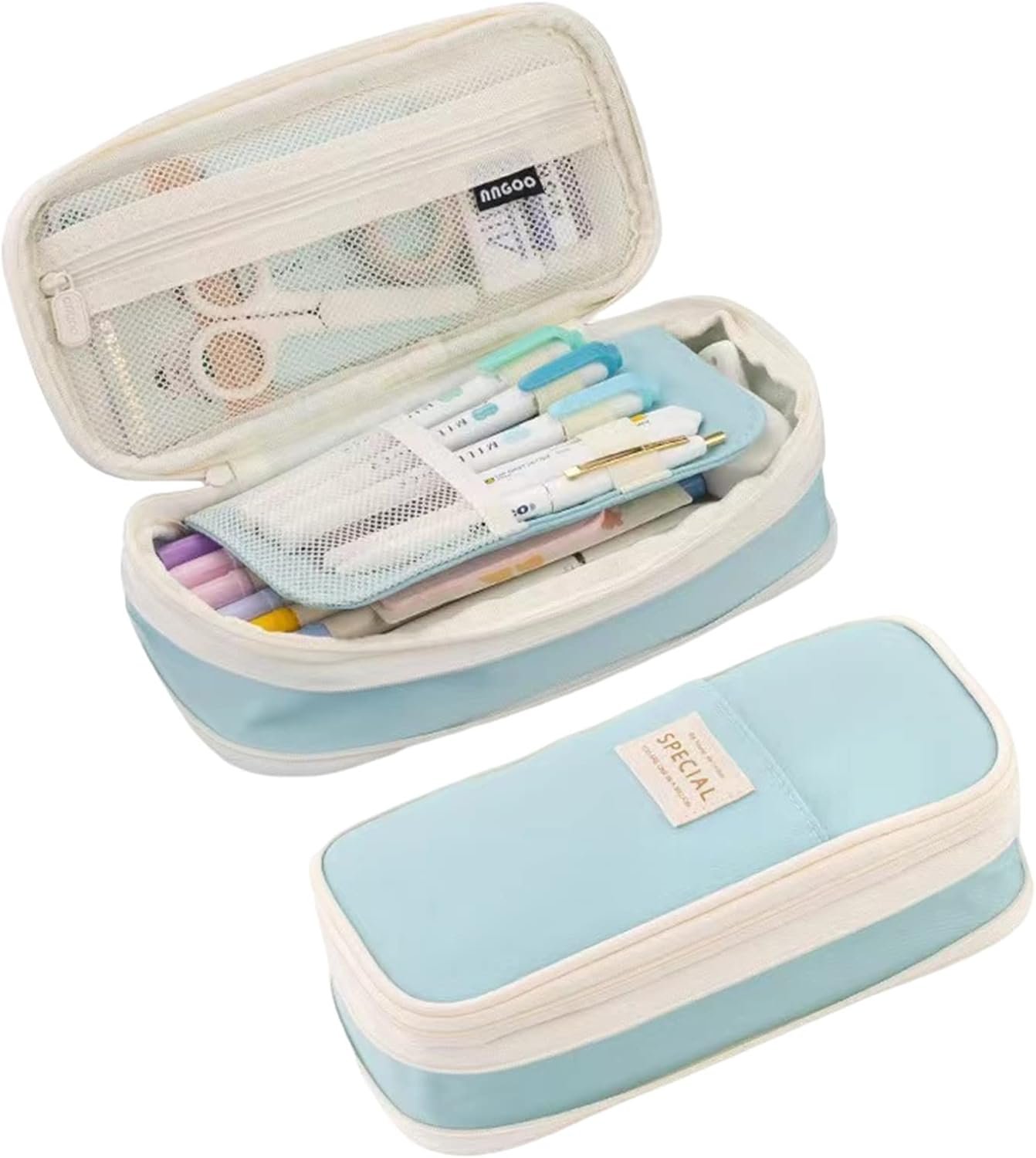 Private Label Big Capacity Pencil Case Manufacturer Large Pencil Pouch Pen Organizer - Custom Logo Aesthetic Cute Back to School Holder for Teen Girls Boys Students Kids (Blue)