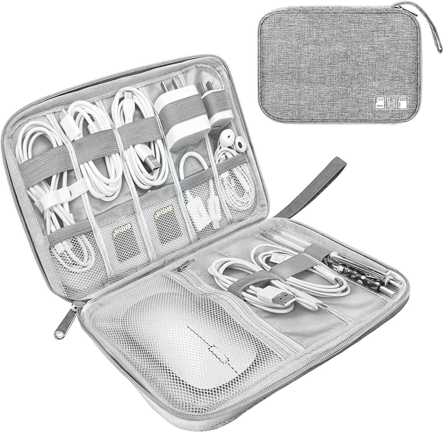 Private Label Electronics Organizer Travel Case, Custom Logo Electronic Accessories Storage Bag, Manufacturer Portable Waterproof Cable Organizer Bag for Small Charging Cord Storage Cables SD Card (Grey)