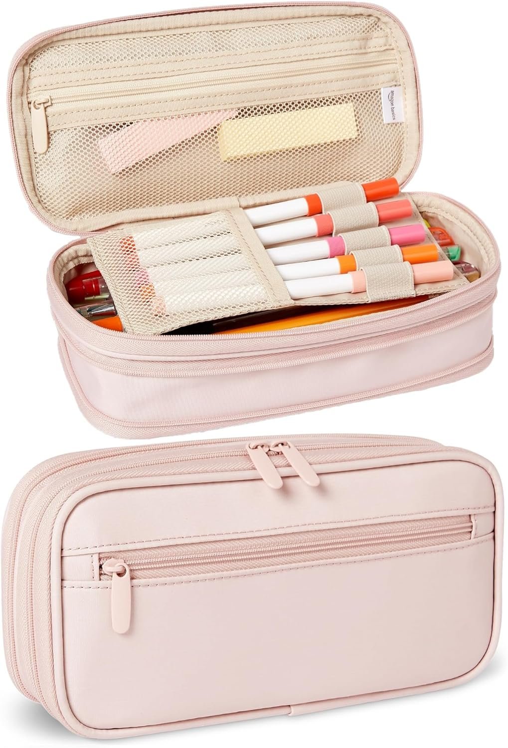 Private Label Large Capacity Pencil Case with Custom Logo Durable Zipper Multi-Compartment Rose Mild Factory