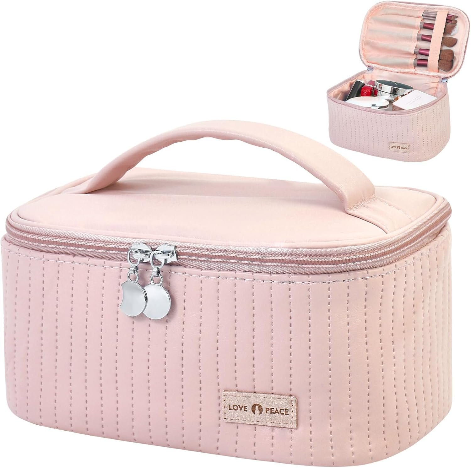 Private Label Large Capacity Travel Makeup Cosmetic Organizer Bag, Custom Logo Portable PU Leather Toiletry Pouch Storage, Manufacturer Bags for Women