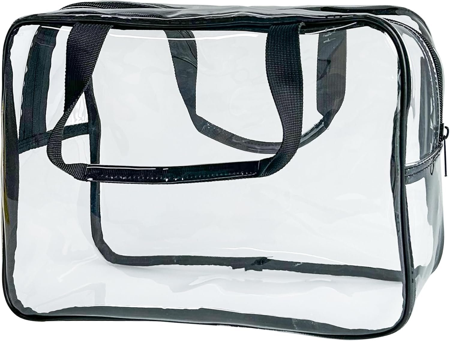 Private Label Large Clear PVC Transparent Zipper Cosmetic Pouch Travel Makeup Bag with Custom Logo Black Handle Toiletry Organizer Supplier