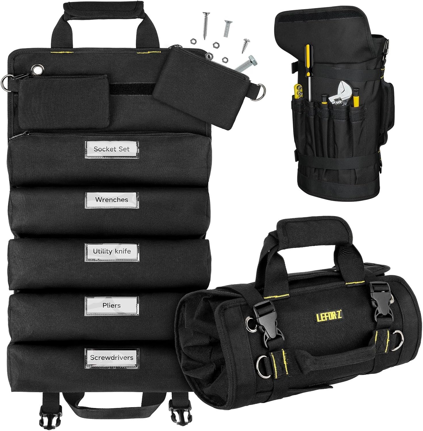 Private Label Large Roll Up Tool Bag Organizer 13 Pockets Custom Logo Tool Roll Storage Pouch Heavy Duty Portable Tool Carrier Bag for Mechanics Electricians Black Manufacturer