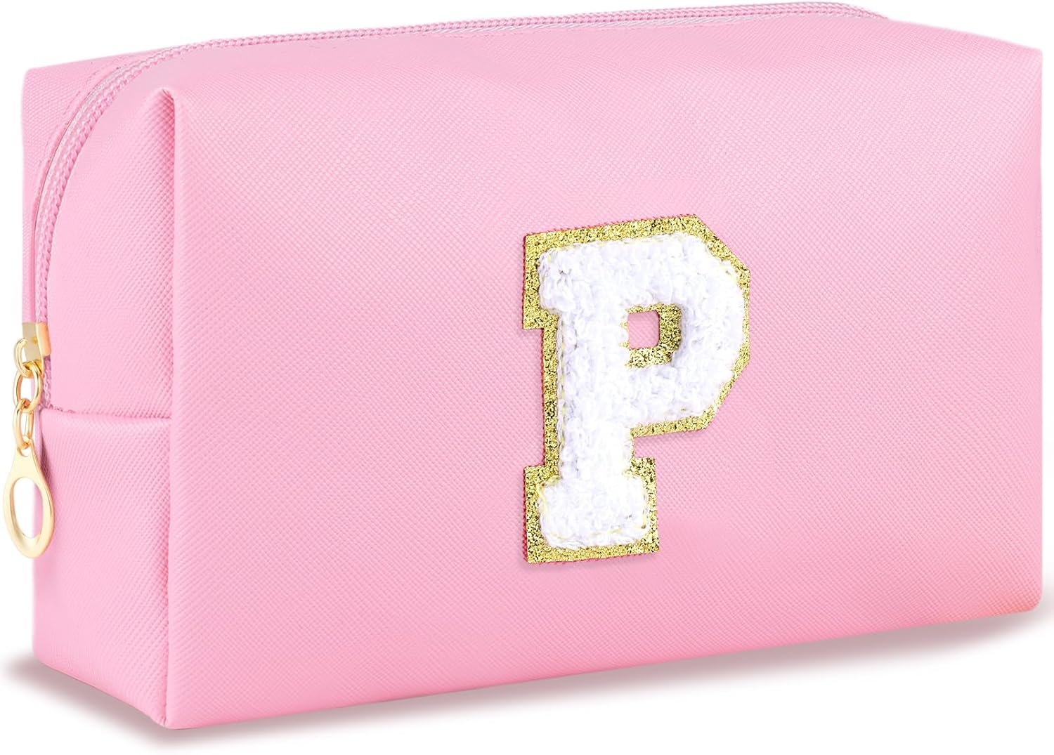Private Label Personalized Preppy Travel Small Cosmetic Makeup Bag Cute PU Pink Chenille Letter with Custom Logo Waterproof Zippered Toiletry Organizer Pouch Manufacturer