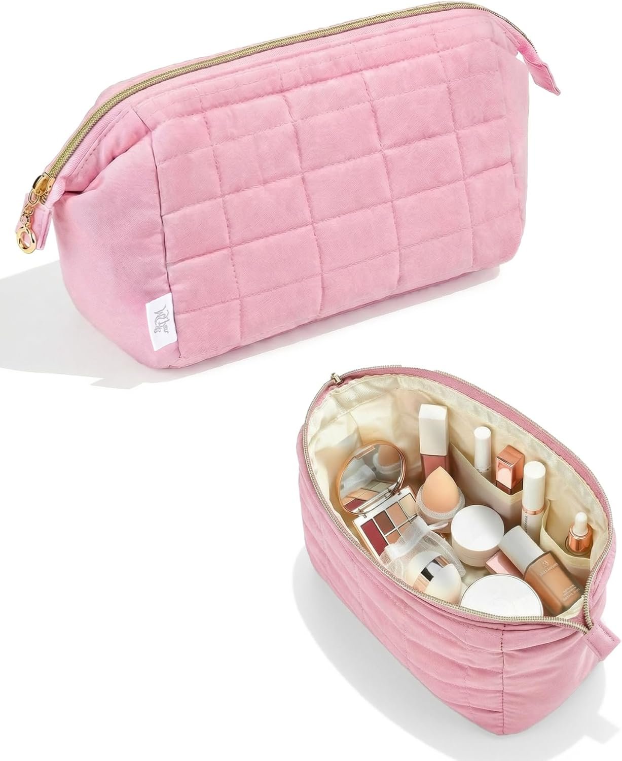 Private Label Pink Aesthetic Quilted Puffy Padded Cute Makeup Bag for Women Custom Logo Cosmetic Pouch Valentine Gift Supplier