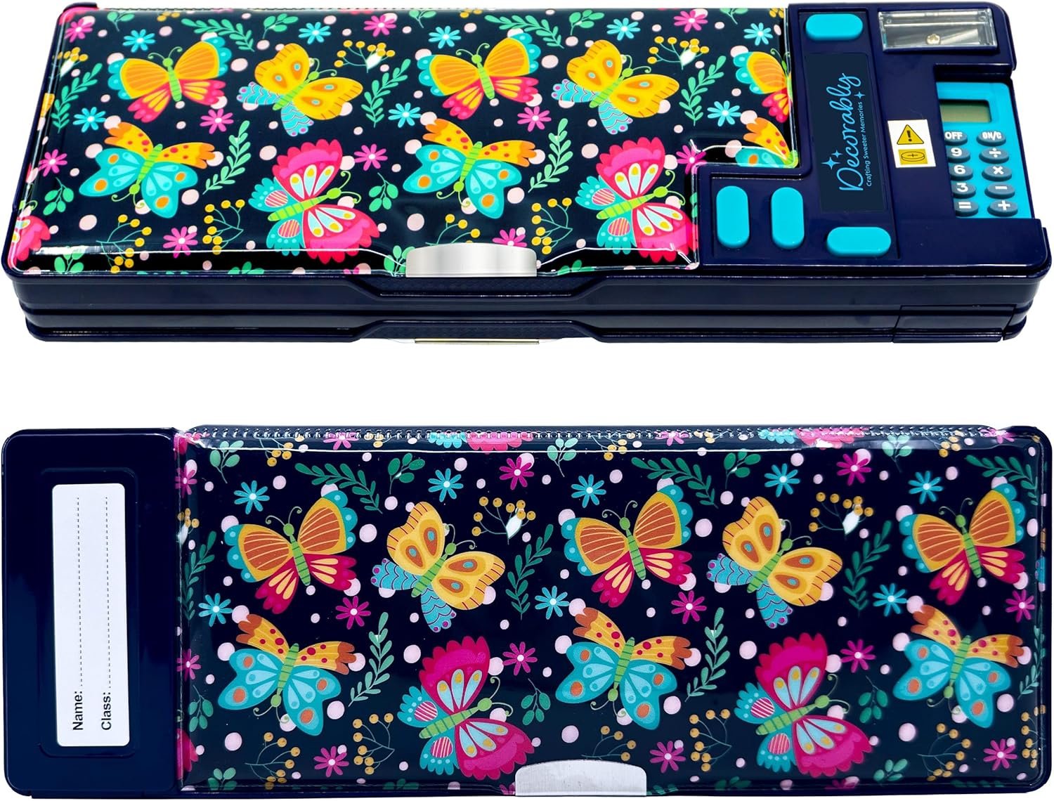 Private Label Pop Up Butterfly Multifunctional Pencil Case for Girls with Calculator Sharpener Pen Slots Mini Drawer Custom Logo 2 Main Compartments Magnetic Closure - Manufacturer Back to School Gift for Kids
