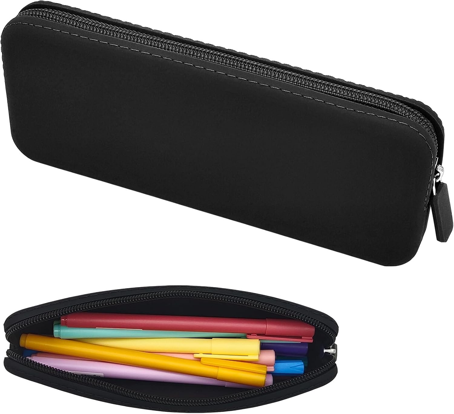 Private Label Silicone Pencil Case, Custom Logo Waterproof Silicone Cosmetic Bag, Factory Multifunctional Pencil Case Aesthetic Zipper Storage Bag (Black)
