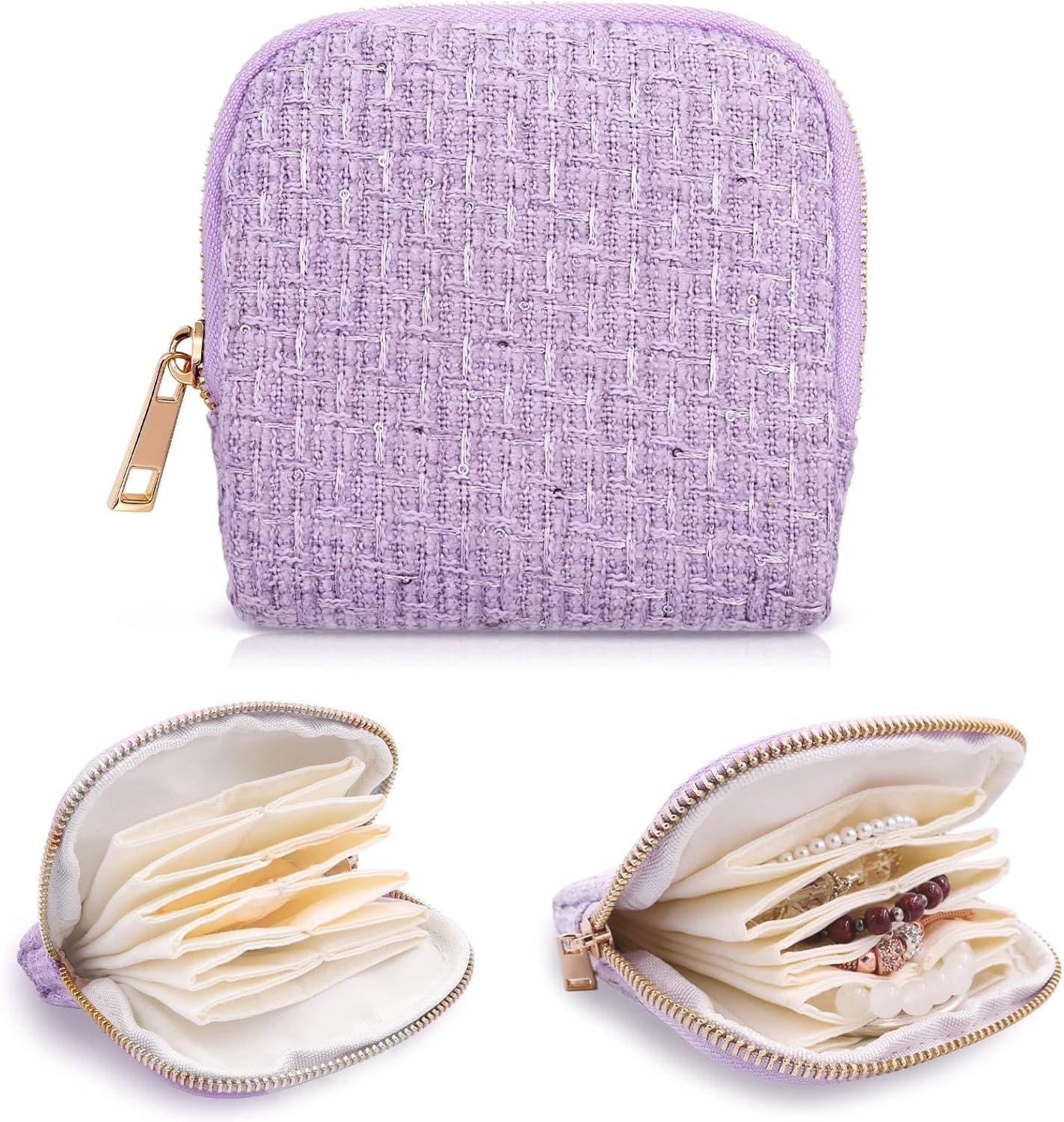 Private Label Small Travel Jewelry Case Zippered 6-Layer Velvet Pouch with Custom Logo for Rings Bracelets Earrings Anti-Scratch Portable Organizer Manufacturer Purple