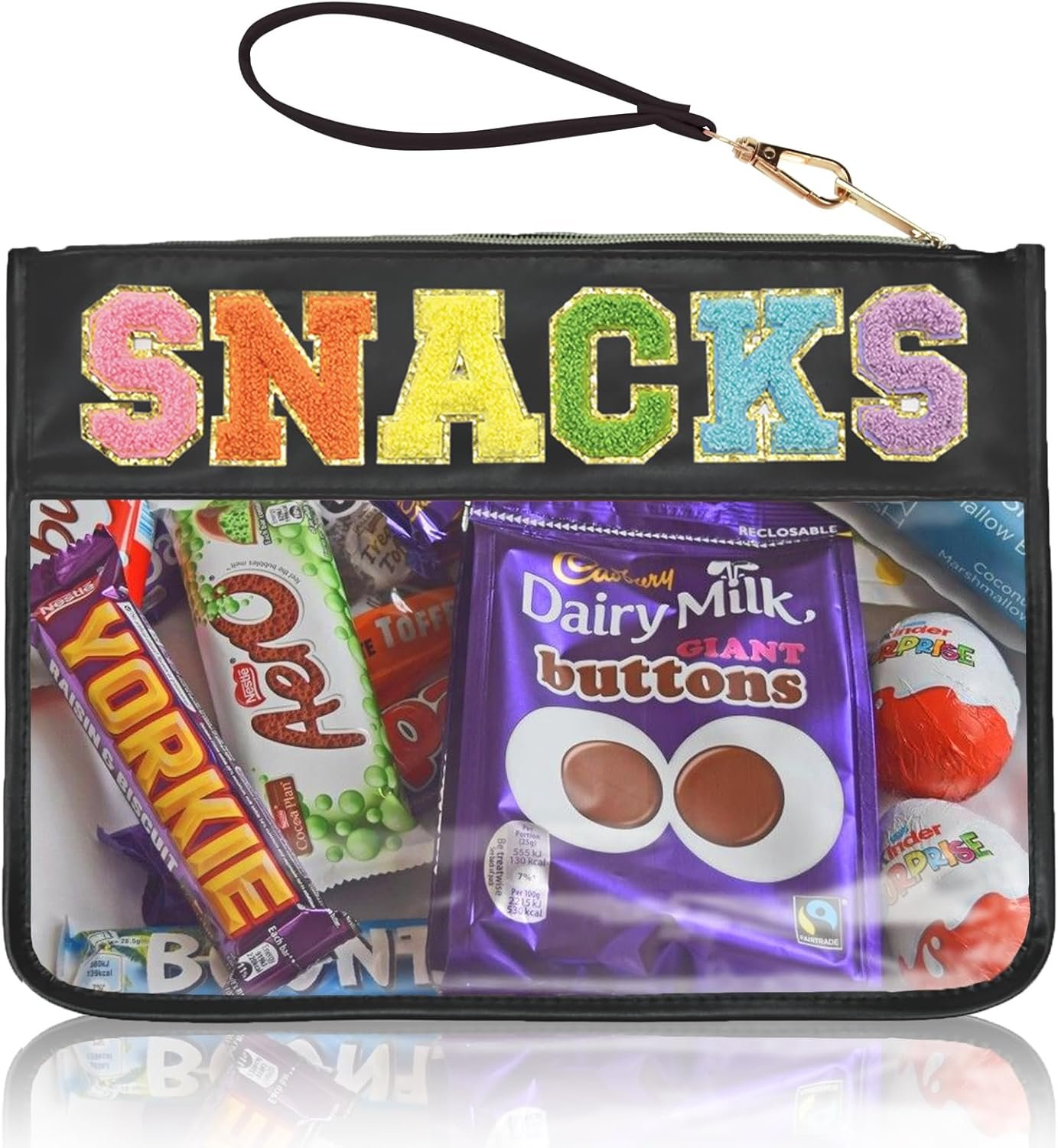Private Label Snacks Bag Clear Chenille Varsity Letter Zipper Pouch Travel Makeup Aesthetic Storage Organizer with Custom Logo Glitter Patch Letters Black Supplier for Women