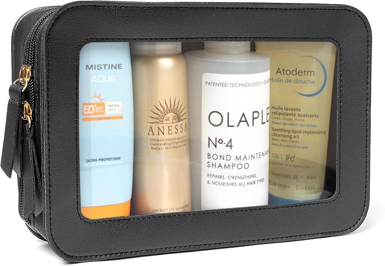 Private Label TSA Approved Clear Makeup Bags with Custom Logo Zipper Toiletry Organizer for Carry-On Travel Car Essentials Portable Small Pouch Supplier for Women Men (Black)