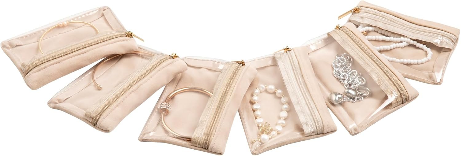 Private Label Travel Jewelry Organizer Custom Logo 6 Pcs Velvet Jewelry Pouch Bag with Zipper Pocket Visualization Design for Rings Earrings Necklace Manufacturer