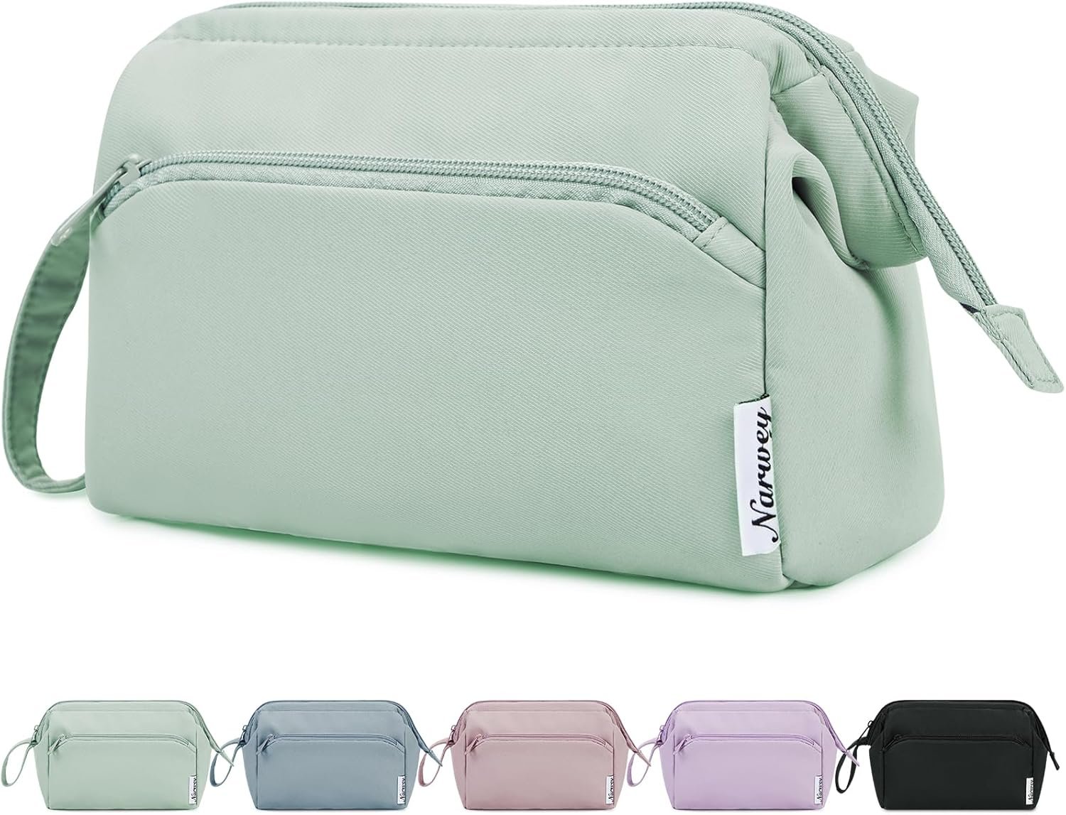 Private Label Wide-Open Makeup Bag for Women and Girls Travel Toiletry Cosmetic Organizer with Custom Logo Compartments for Toiletries Medicine Mint Green Manufacturer